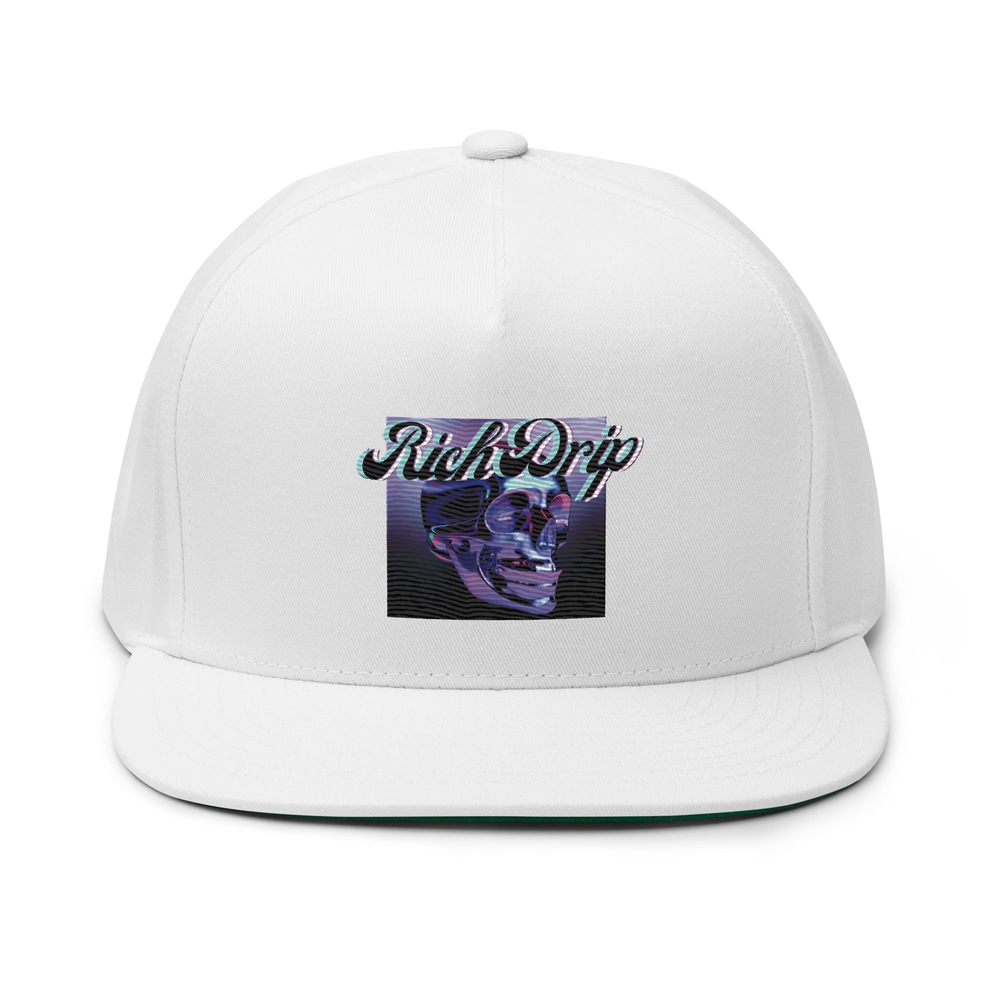 Rich Drip Drippy Metal Skull - Flat Bill Cap White