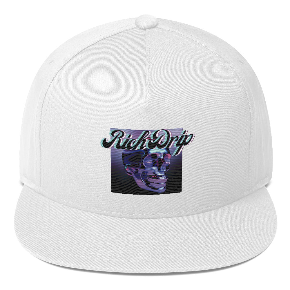 Rich Drip Drippy Metal Skull - Flat Bill Cap White