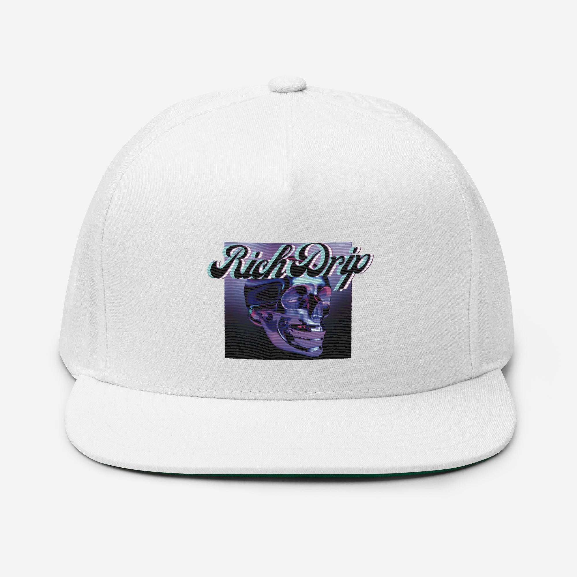 Rich Drip Drippy Metal Skull - Flat Bill Cap White
