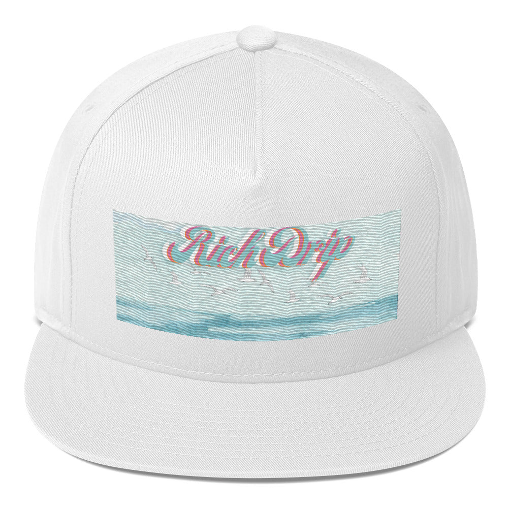 RiRich Drip Blue Skies Beach Vibes - Trucker Cap Black - Flat Bill Cap Miami White