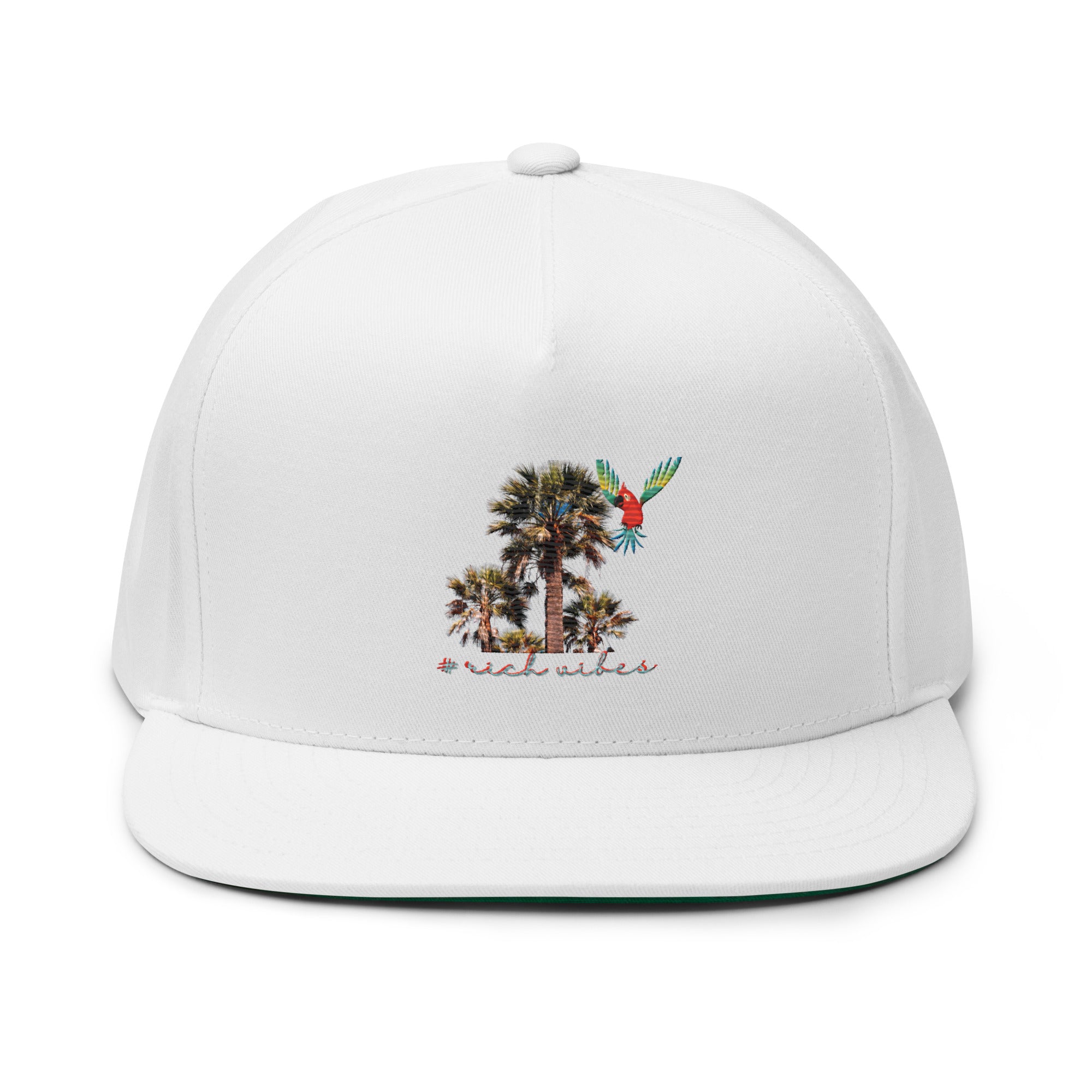Rich Vibes Rich Drip Colorful Palm Trees Silhouette 1.1 - Flat Bill Cap White