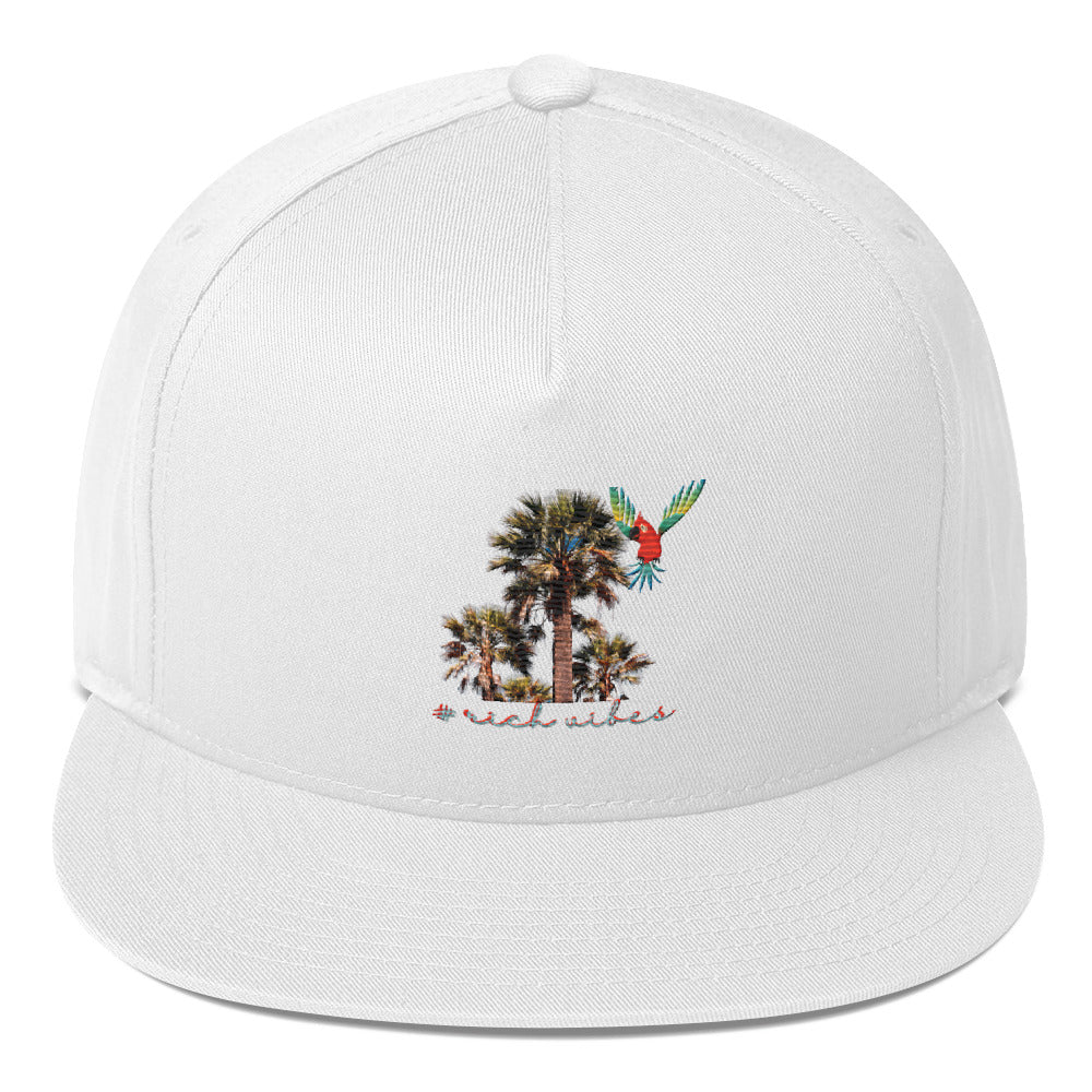Rich Vibes Rich Drip Colorful Palm Trees Silhouette 1.1 - Flat Bill Cap White