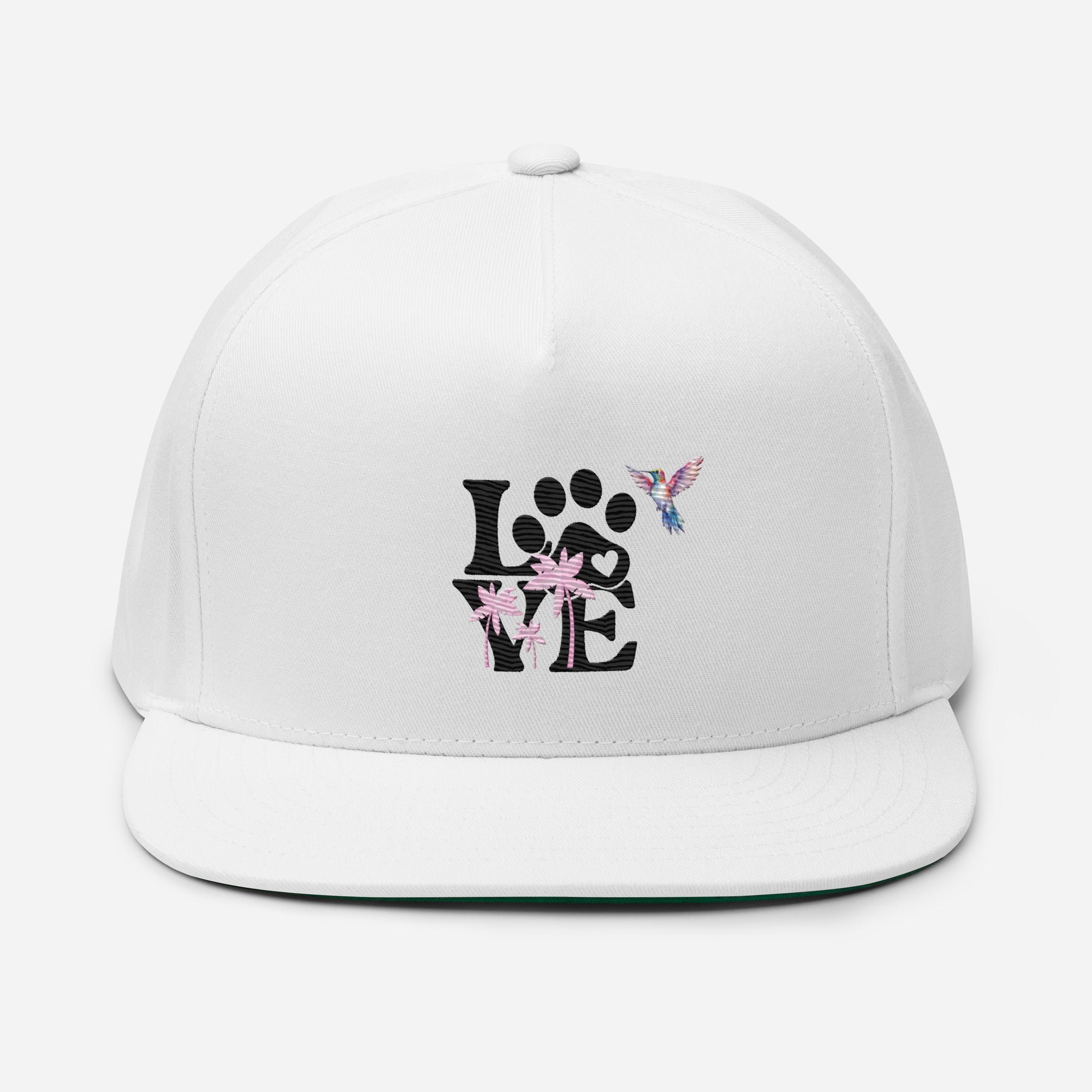 RV5 Vibes Tropical Pink Palm LOVE Paw - Flat Bill Cap White
