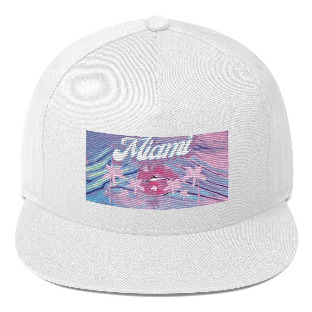 Rich Vibes Miami Pink Palm Tree Diva Kiss Print - Flat Bill Cap Black