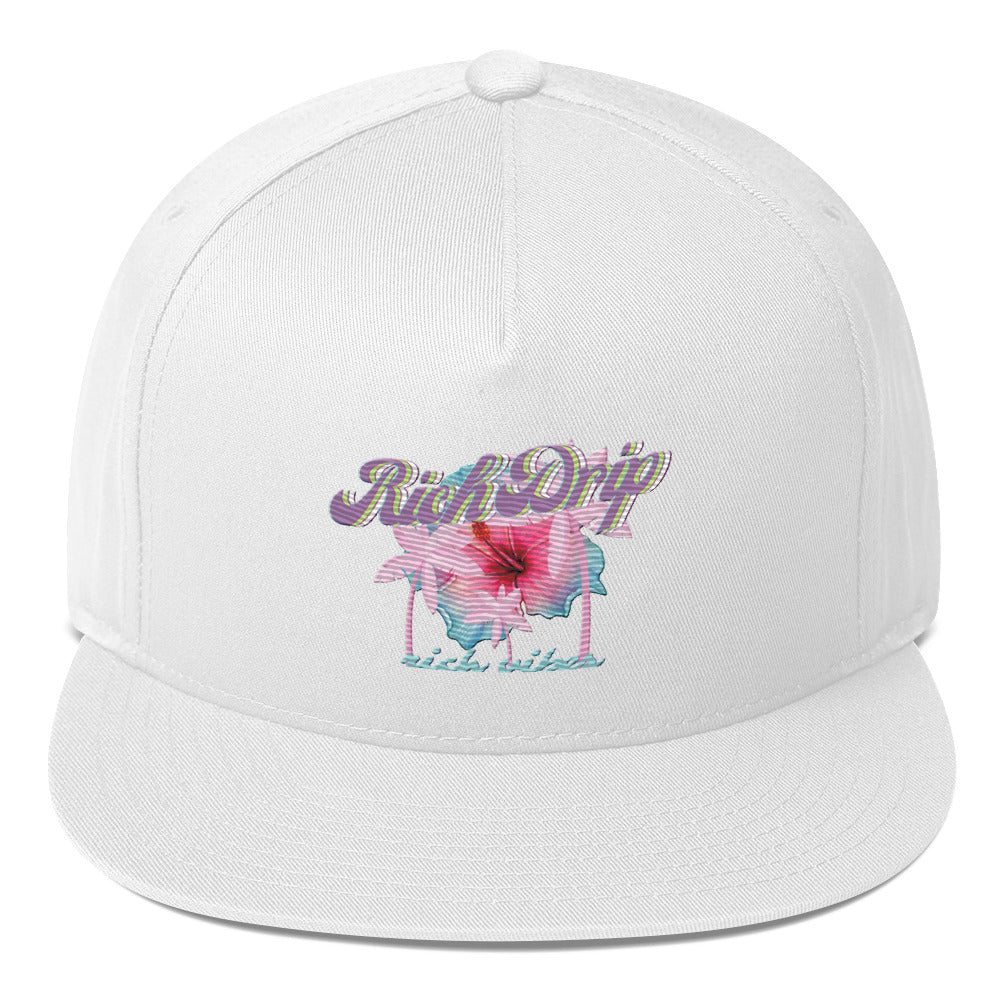 RV Rich Drip Tropical Pink Palm Tree - Flat Bill Cap White