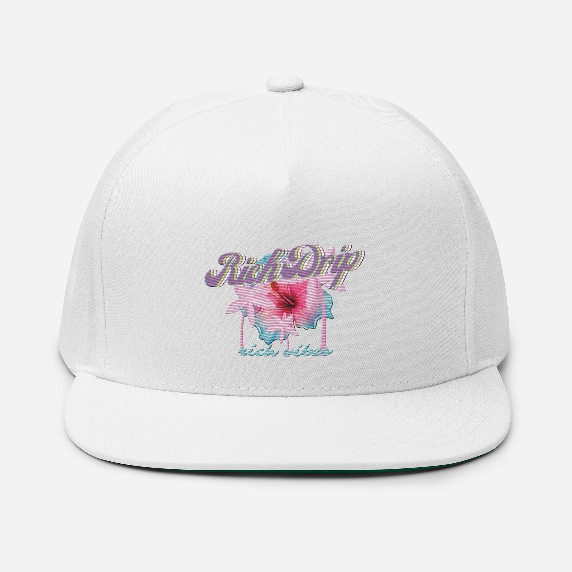 RV Rich Drip Tropical Pink Palm Tree - Flat Bill Cap White