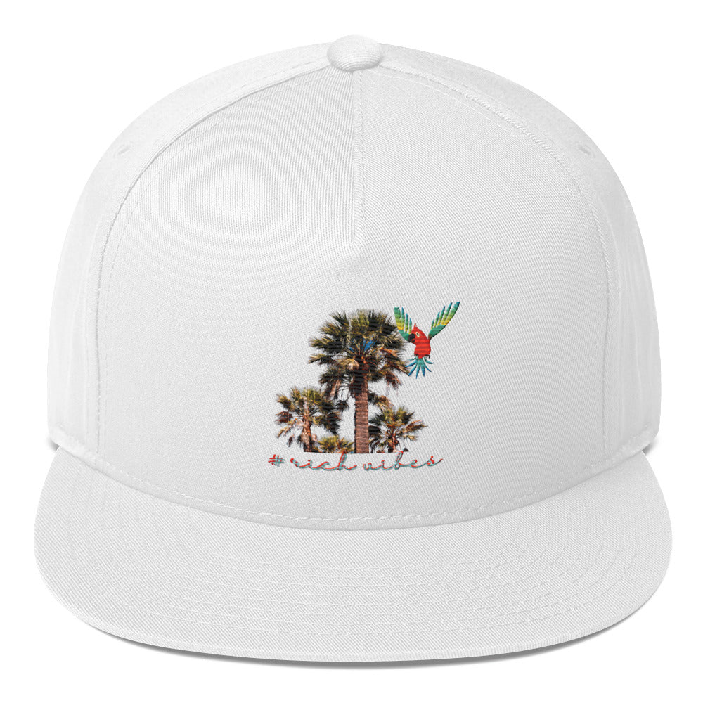 Rich Vibes Rich Drip Colorful Palm Trees Silhouette 1.1 - Flat Bill Cap White