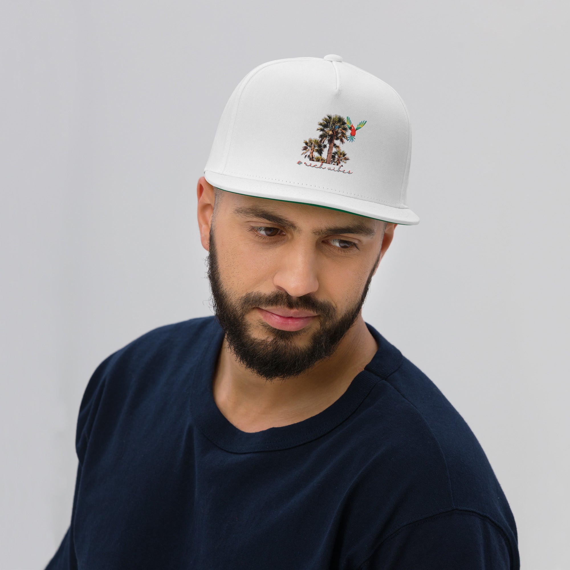 Rich Vibes Rich Drip Colorful Palm Trees Silhouette 1.1 - Flat Bill Cap White