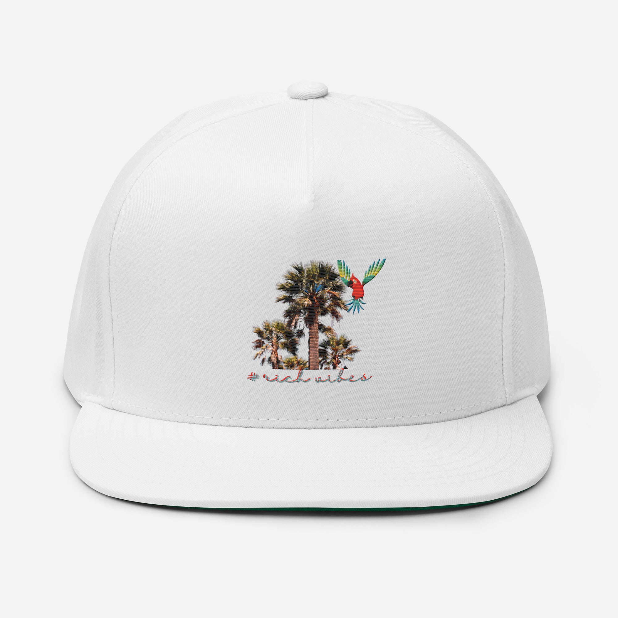 Rich Vibes Rich Drip Colorful Palm Trees Silhouette 1.1 - Flat Bill Cap White