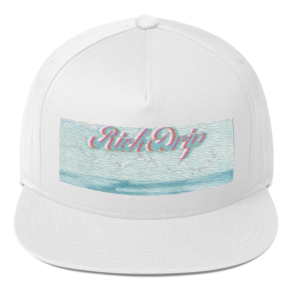 Rich Drip Blue Skies Beach Vibes - Trucker Cap Black - Flat Bill Cap Str8 Miami White