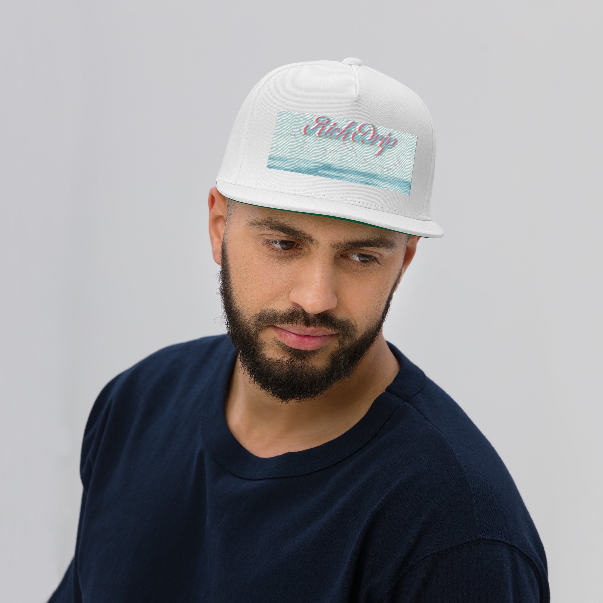 Rich Drip Blue Skies Beach Vibes - Trucker Cap Black - Flat Bill Cap Str8 Miami White