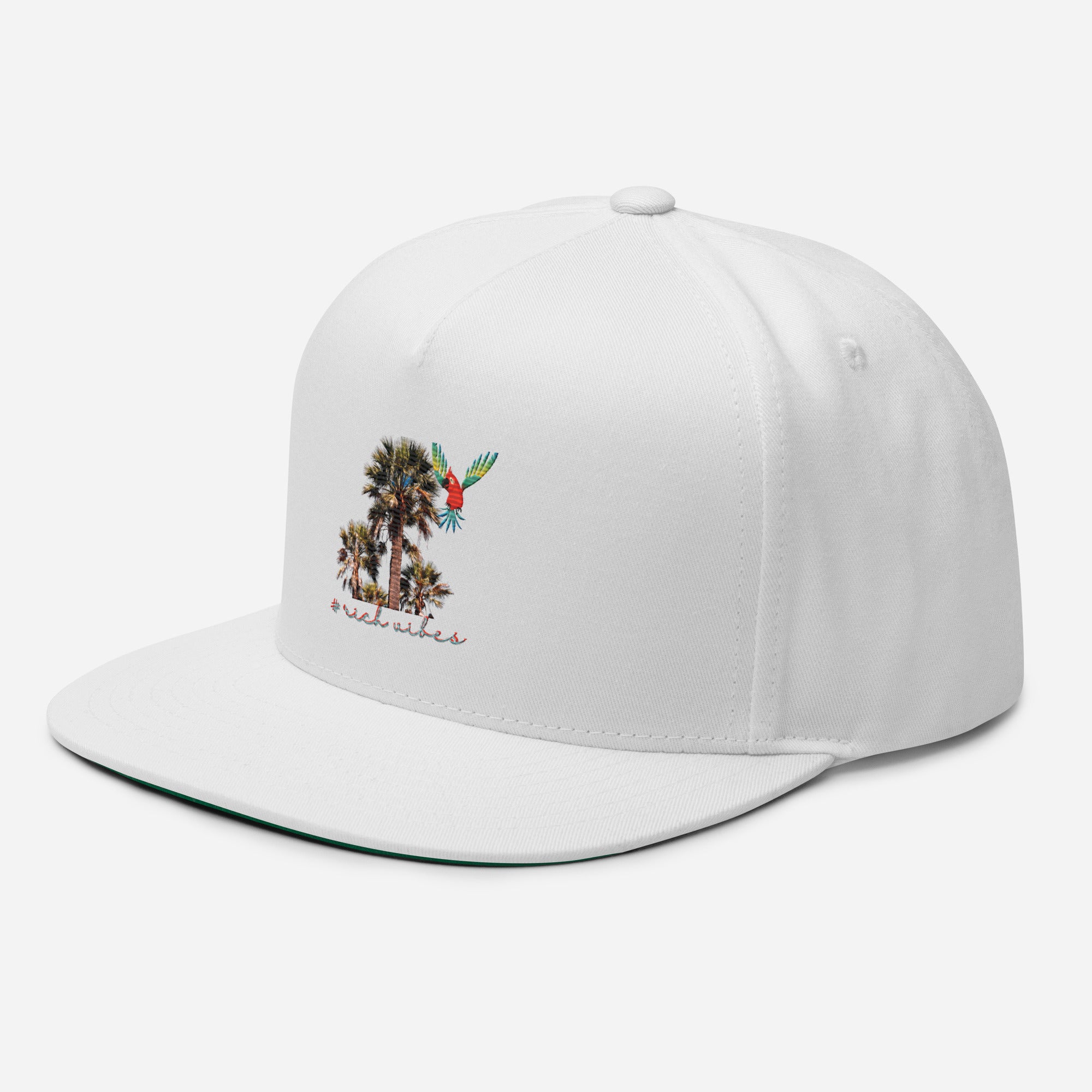 Rich Vibes Rich Drip Colorful Palm Trees Silhouette 1.1 - Flat Bill Cap White