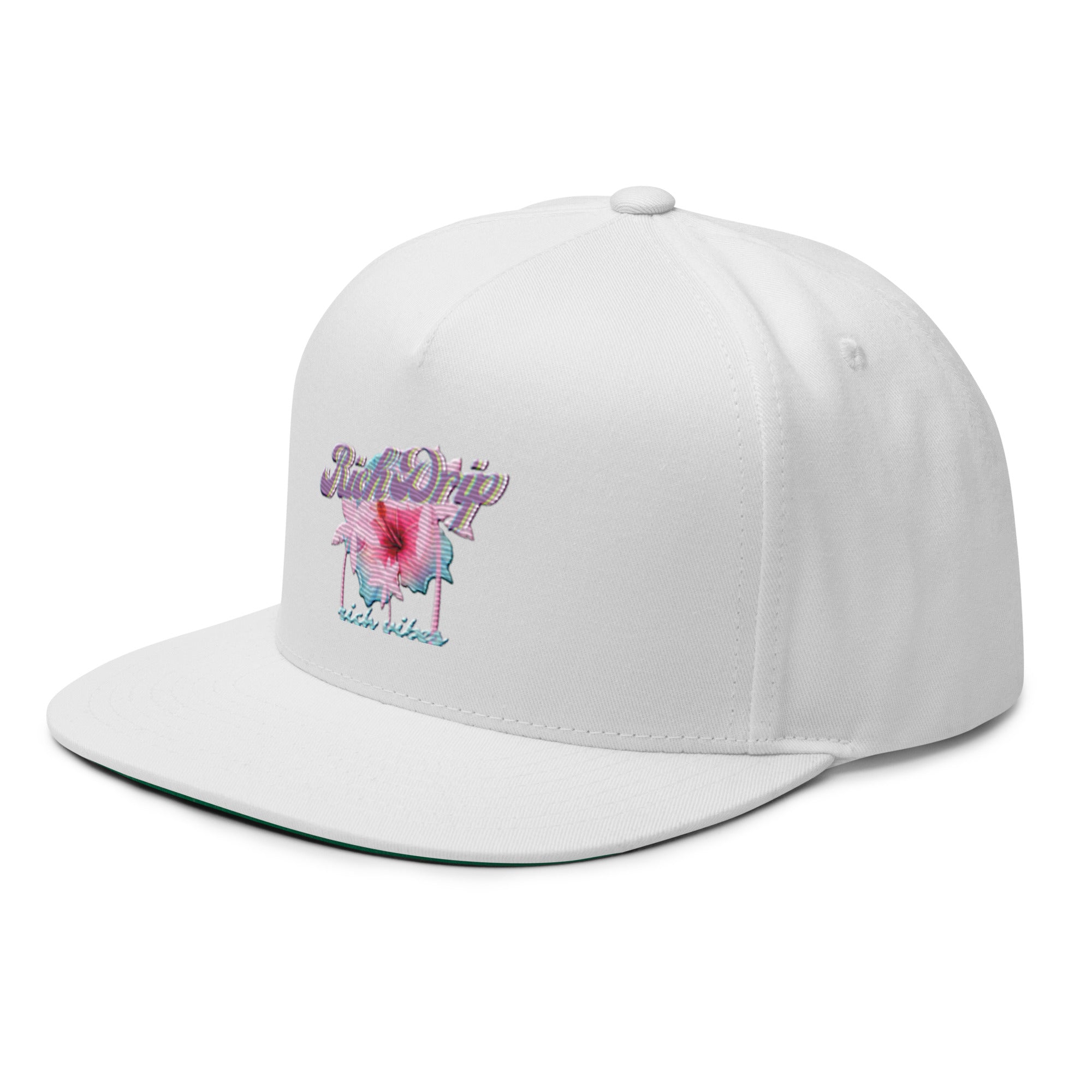 RV Rich Drip Tropical Pink Palm Tree - Flat Bill Cap Black