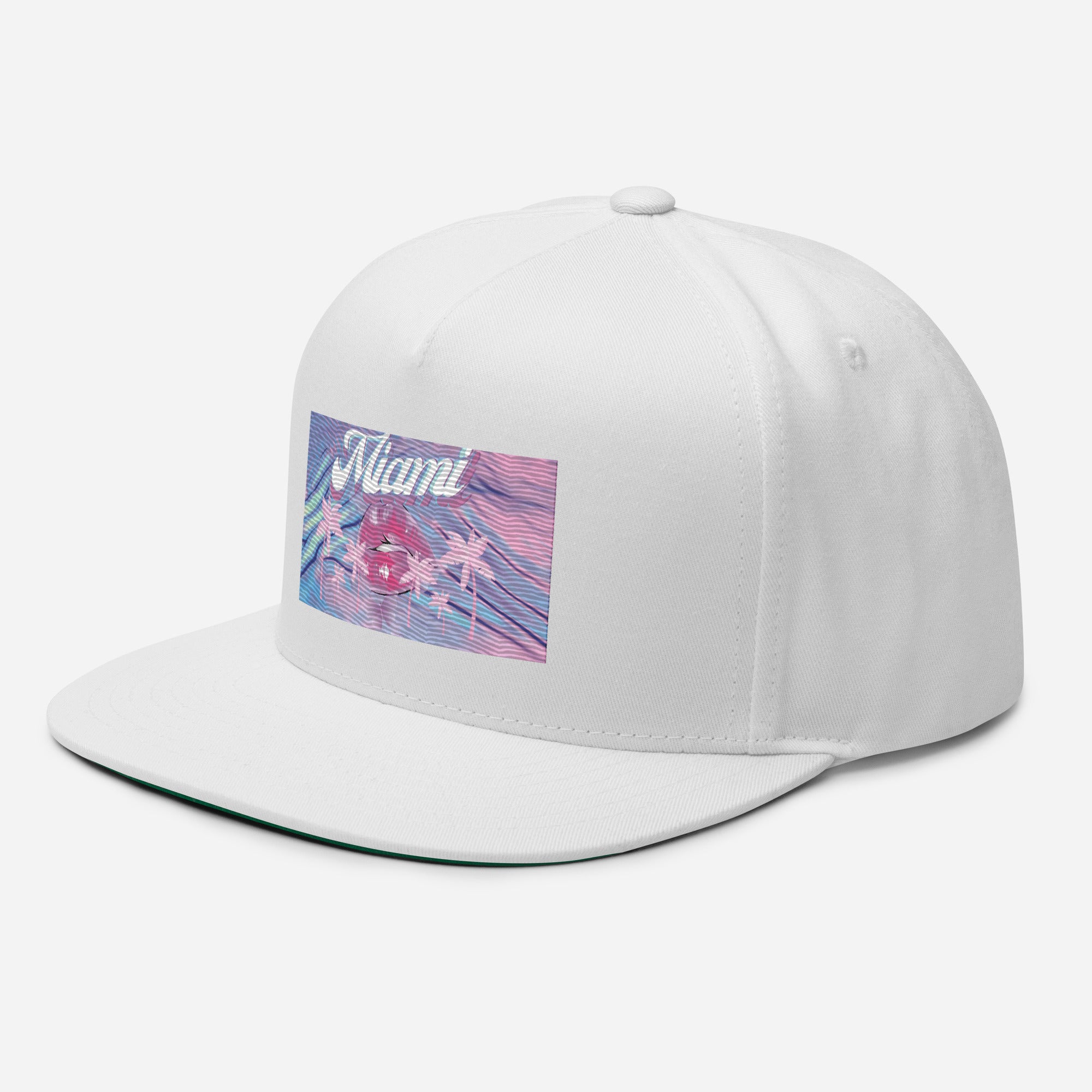 Rich Vibes Miami Pink Palm Tree Diva Kiss Print - Flat Bill Cap Black