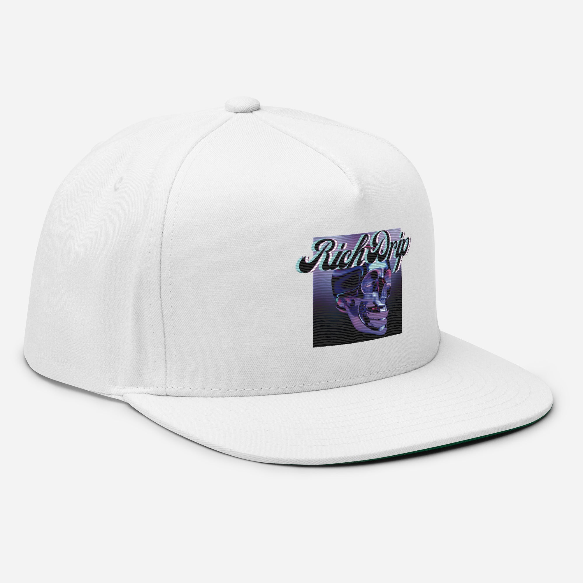 Rich Drip Drippy Metal Skull - Flat Bill Cap White