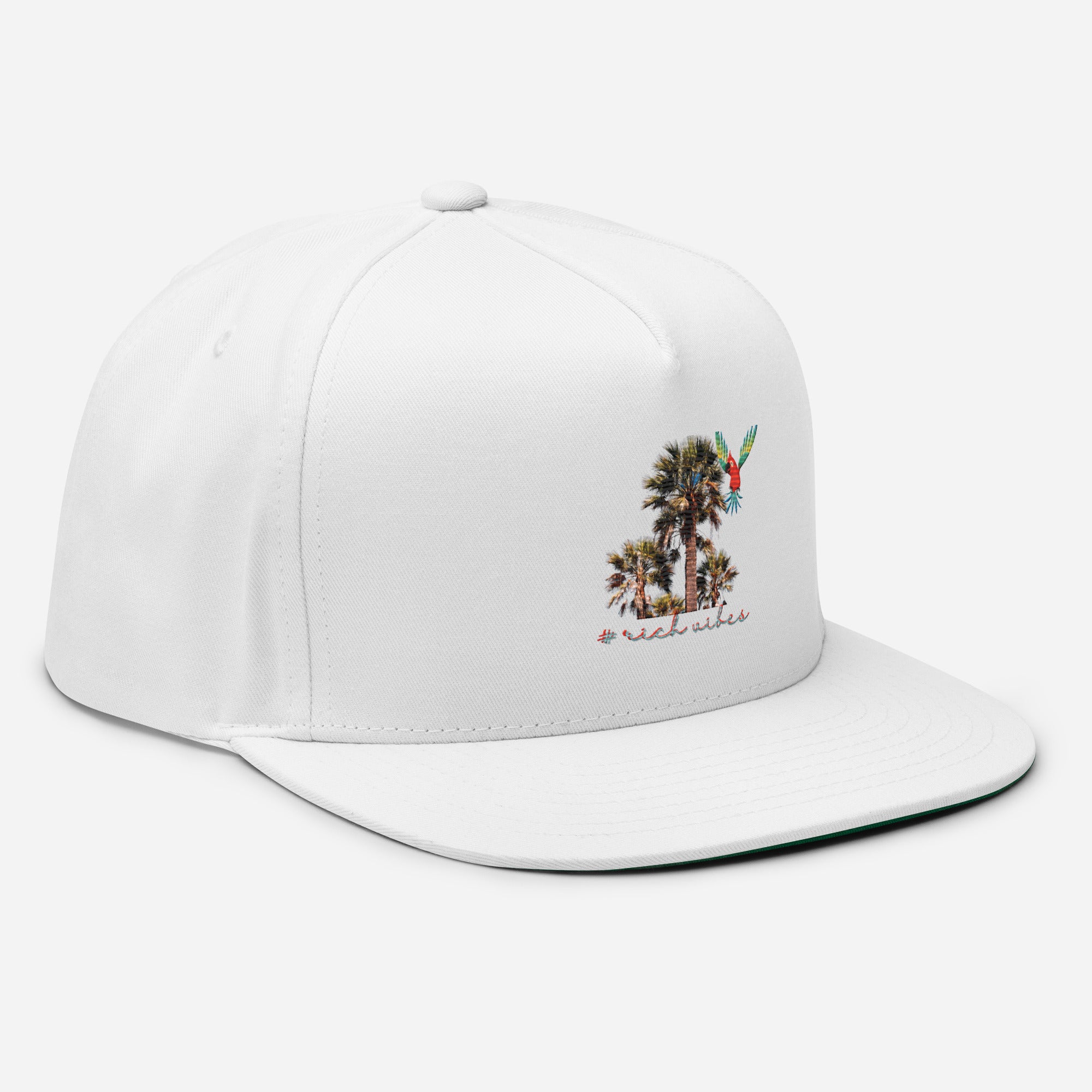 Rich Vibes Rich Drip Colorful Palm Trees Silhouette 1.1 - Flat Bill Cap White