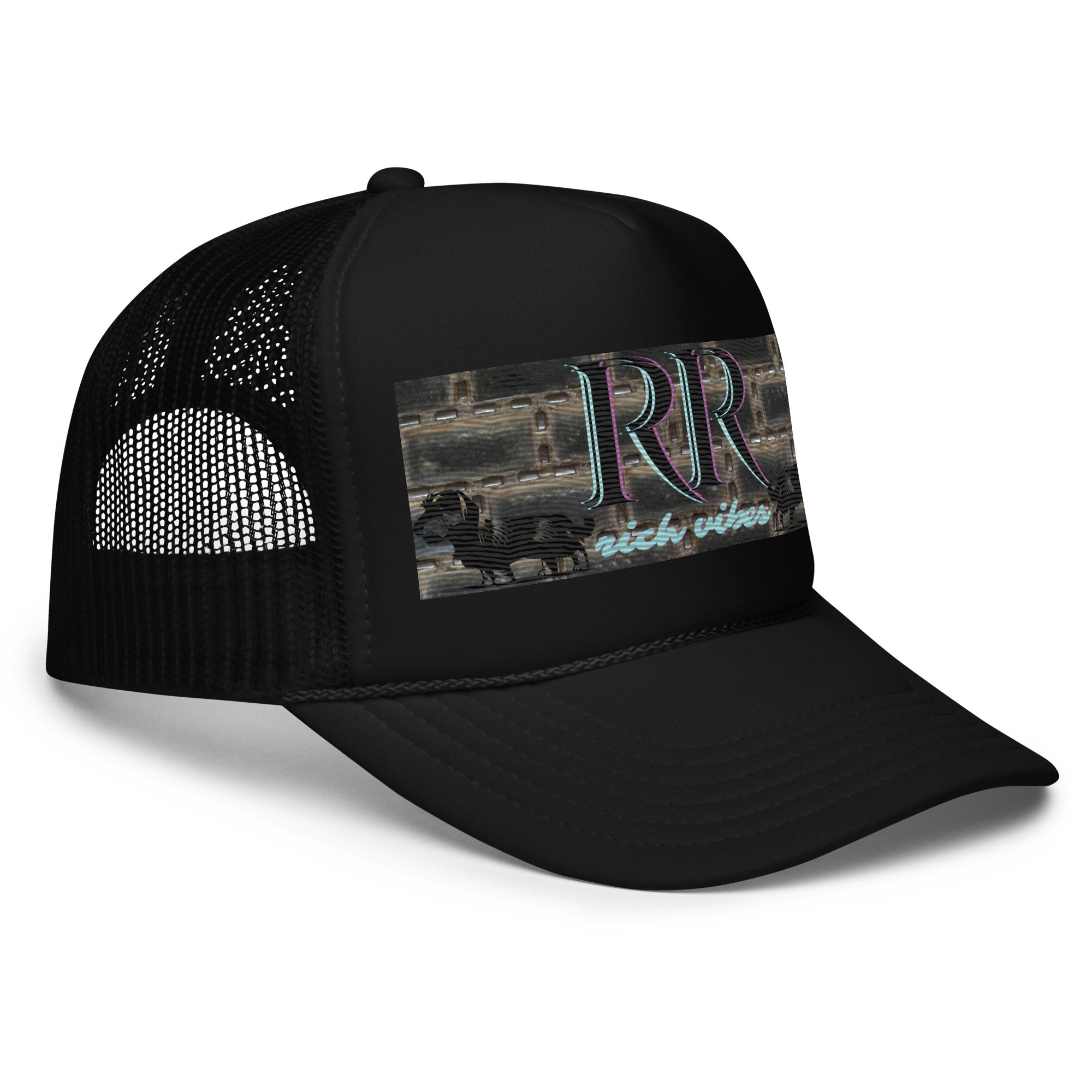 Rich Vibes RR Turquoise Terrier Silhouette - Foam trucker hat Black