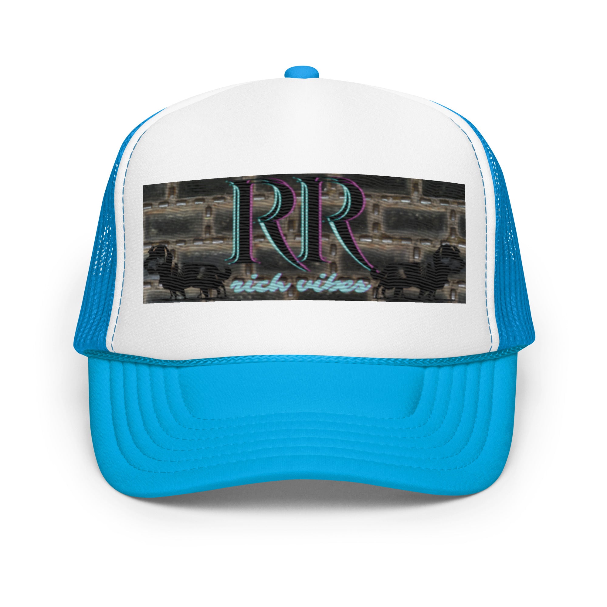 Rich Vibes RR Turquoise Terrier Silhouette - Foam trucker hat Blue&White