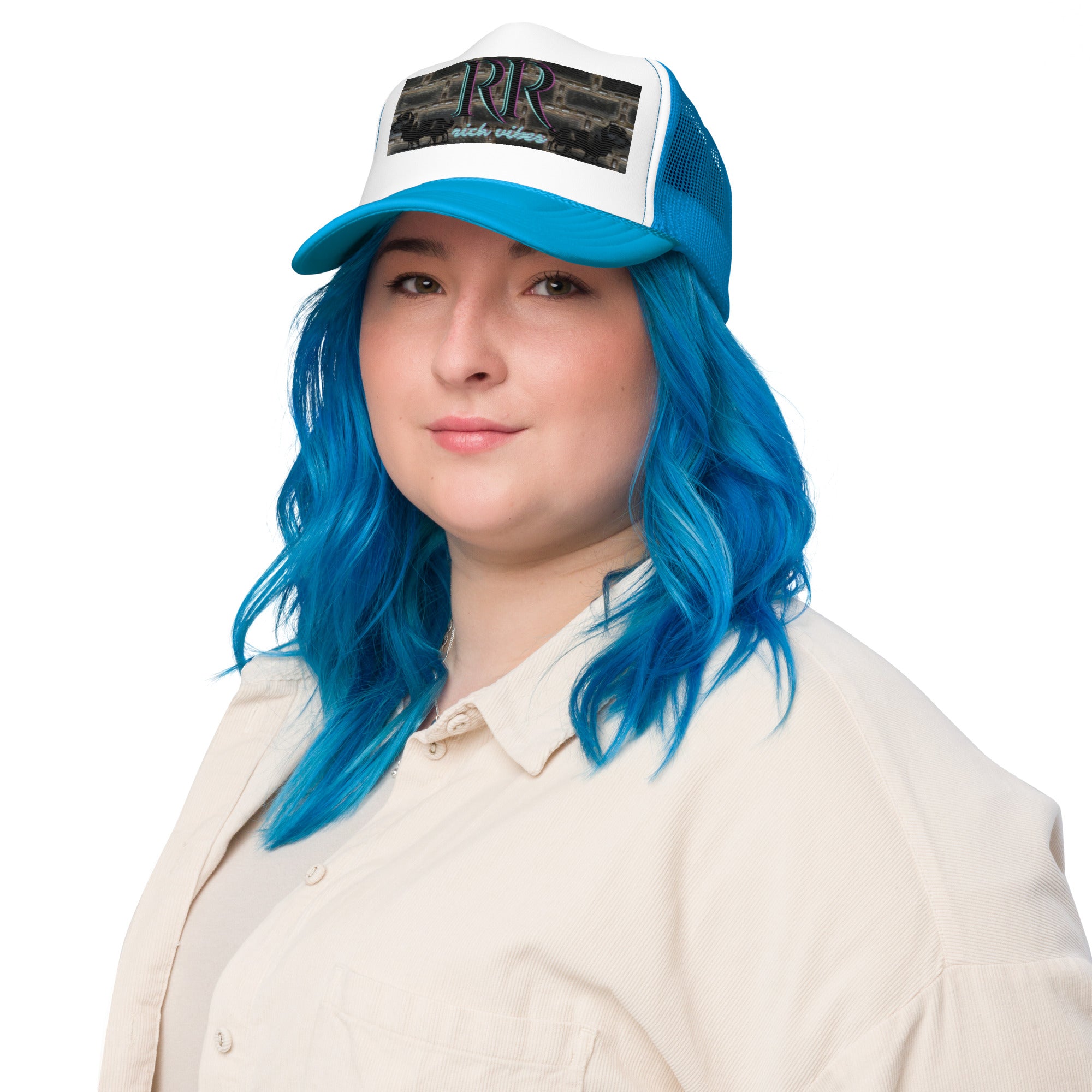 Rich Vibes RR Turquoise Terrier Silhouette - Foam trucker hat Blue&White