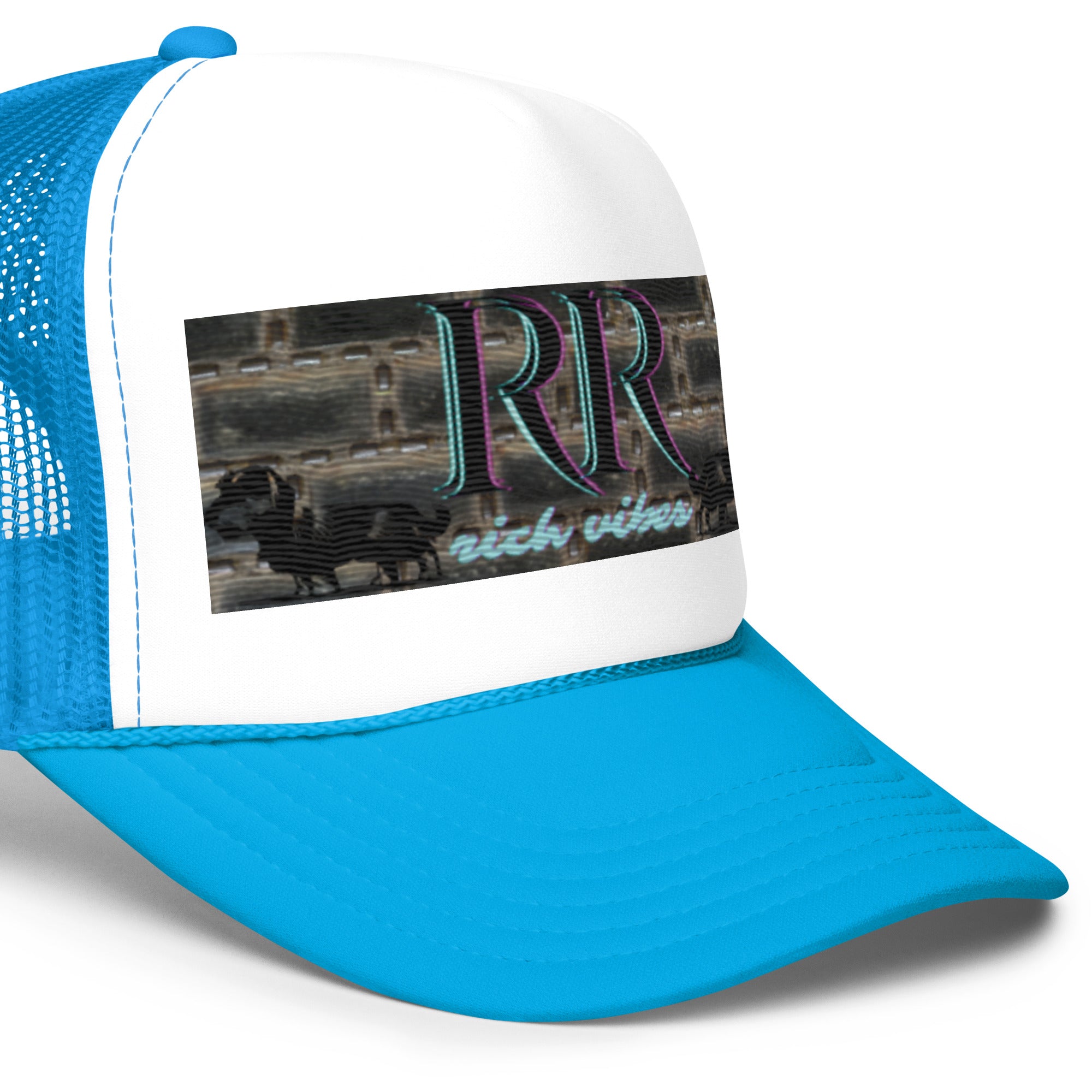 Rich Vibes RR Turquoise Terrier Silhouette - Foam trucker hat Blue&White