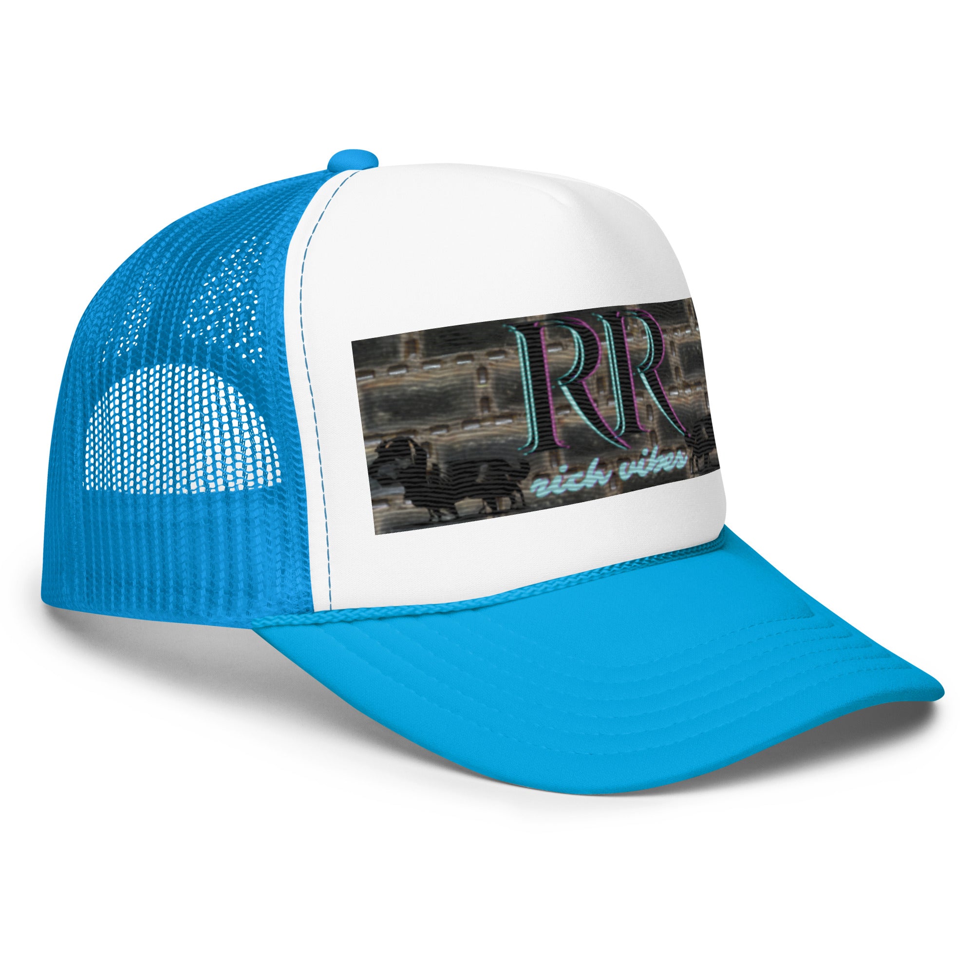 Rich Vibes RR Turquoise Terrier Silhouette - Foam trucker hat Blue&White