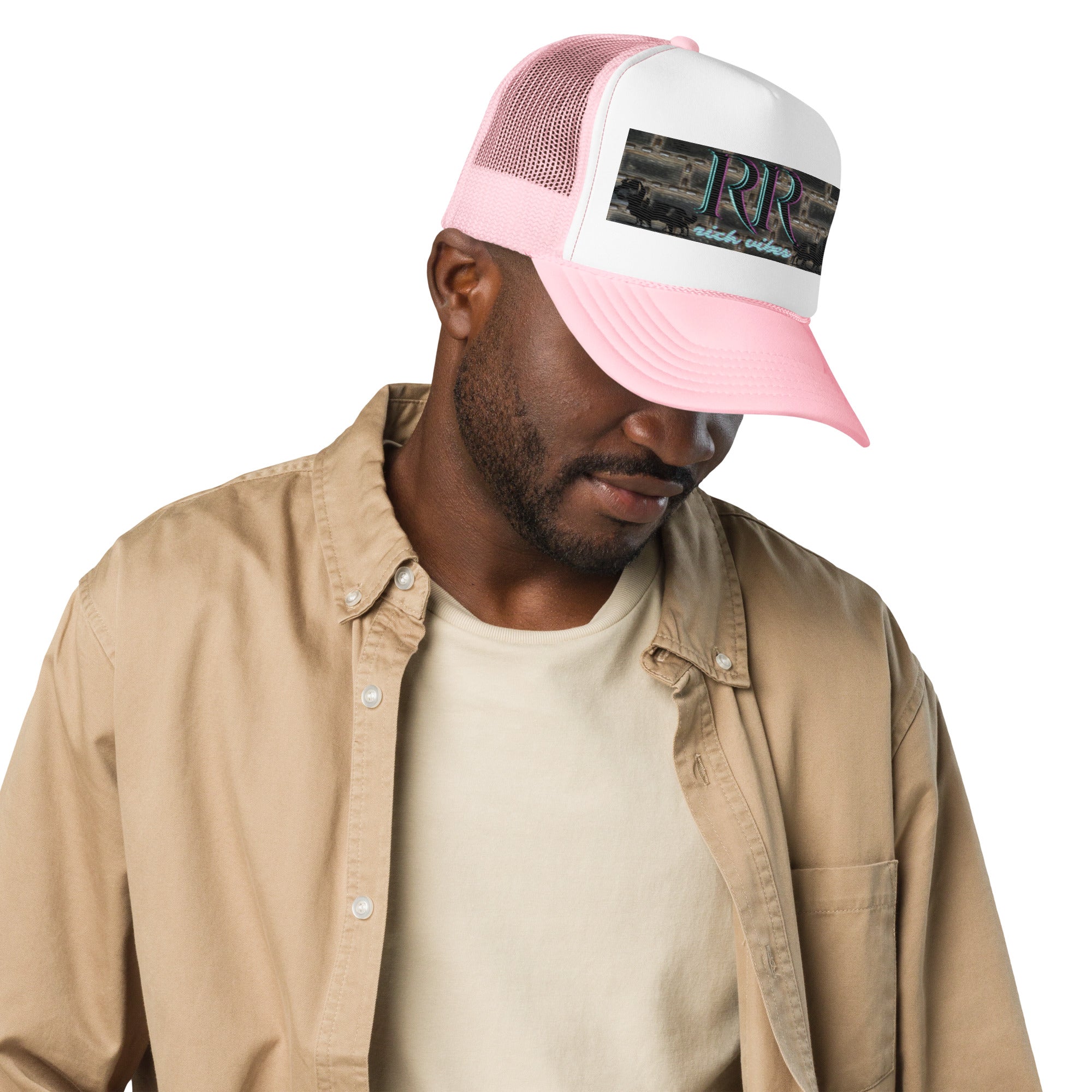 Rich Vibes RR Turquoise Terrier Silhouette - Foam trucker hat Pink