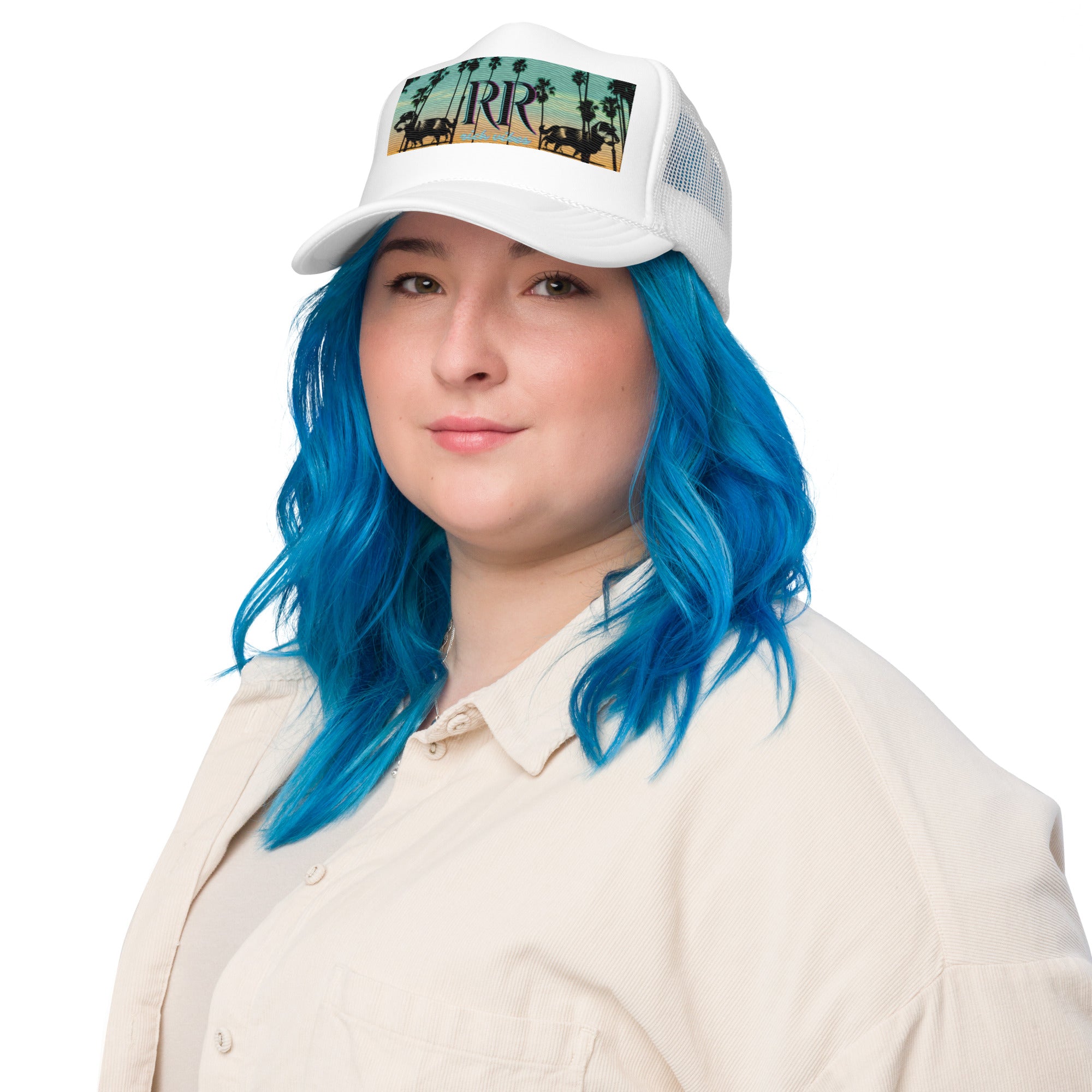 Rich Vibes RR Dog Palm Tree White Sunset - Foam trucker hat