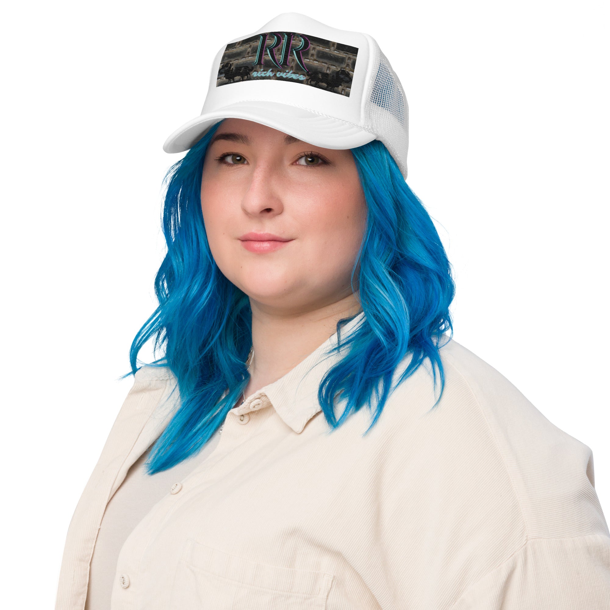 Rich Vibes RR Turquoise Terrier Silhouette - Foam trucker hat White