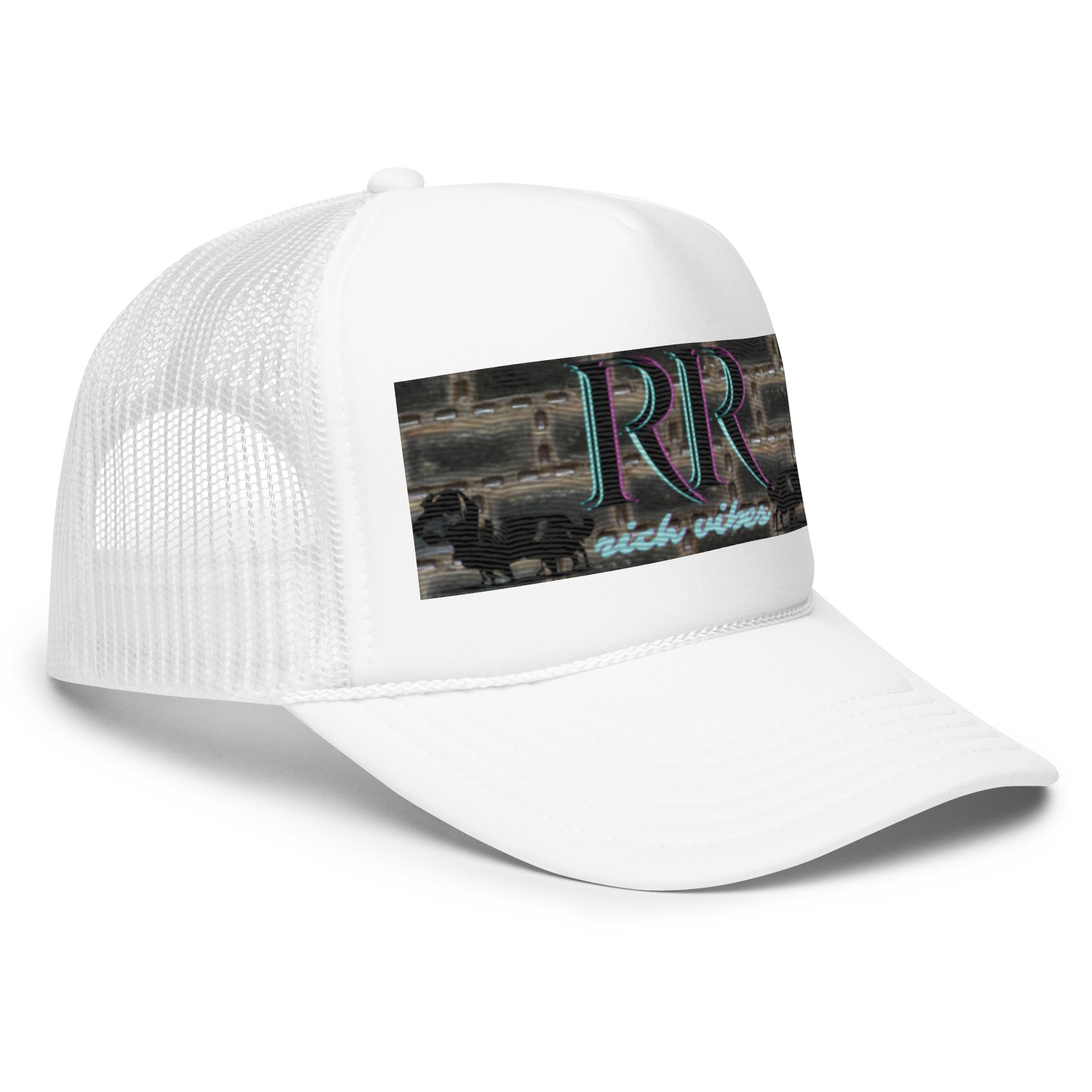 Rich Vibes RR Turquoise Terrier Silhouette - Foam trucker hat White