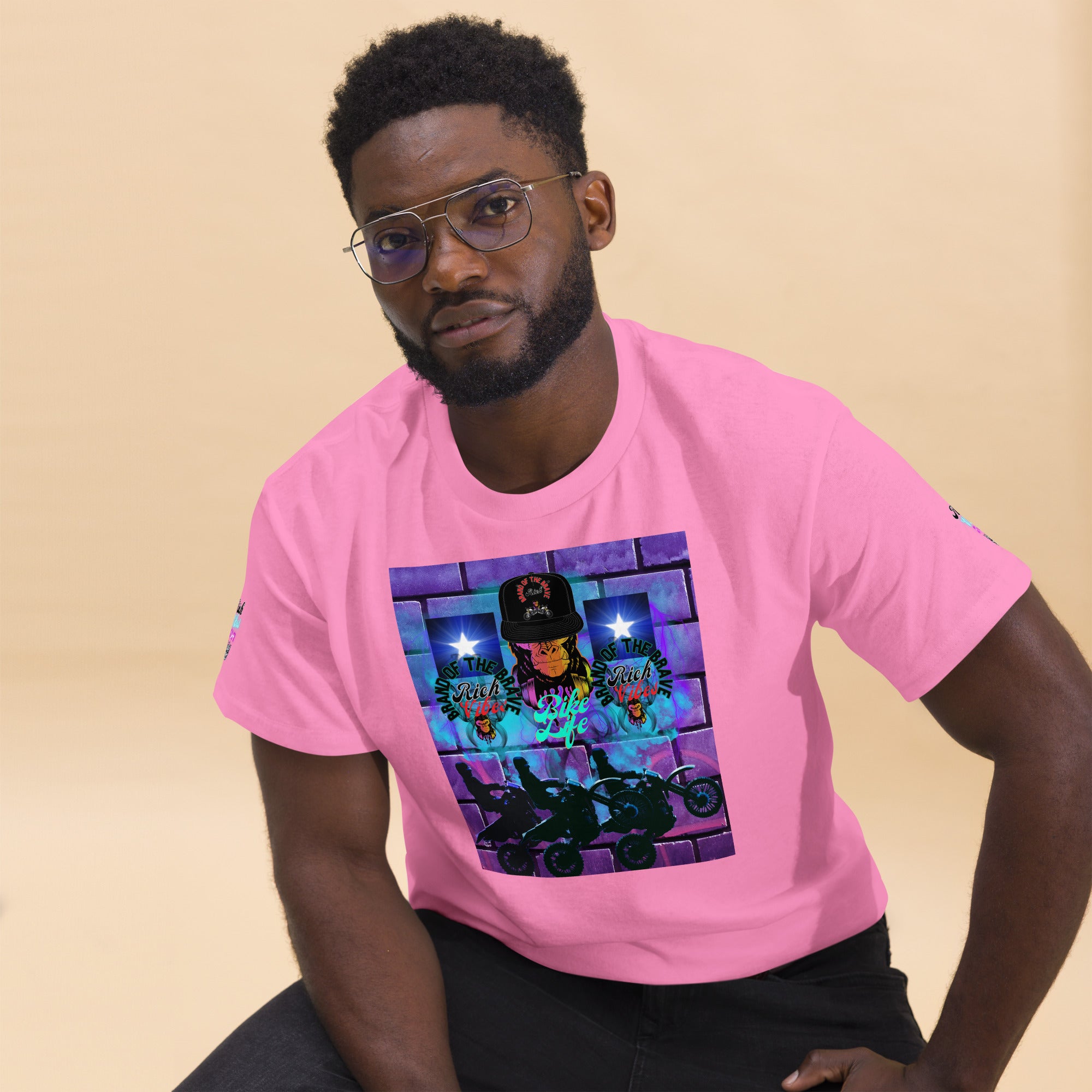 Rich Vibes Brand Of The Brave Bike Life Skull sleeves - Heavy Tee Shirt