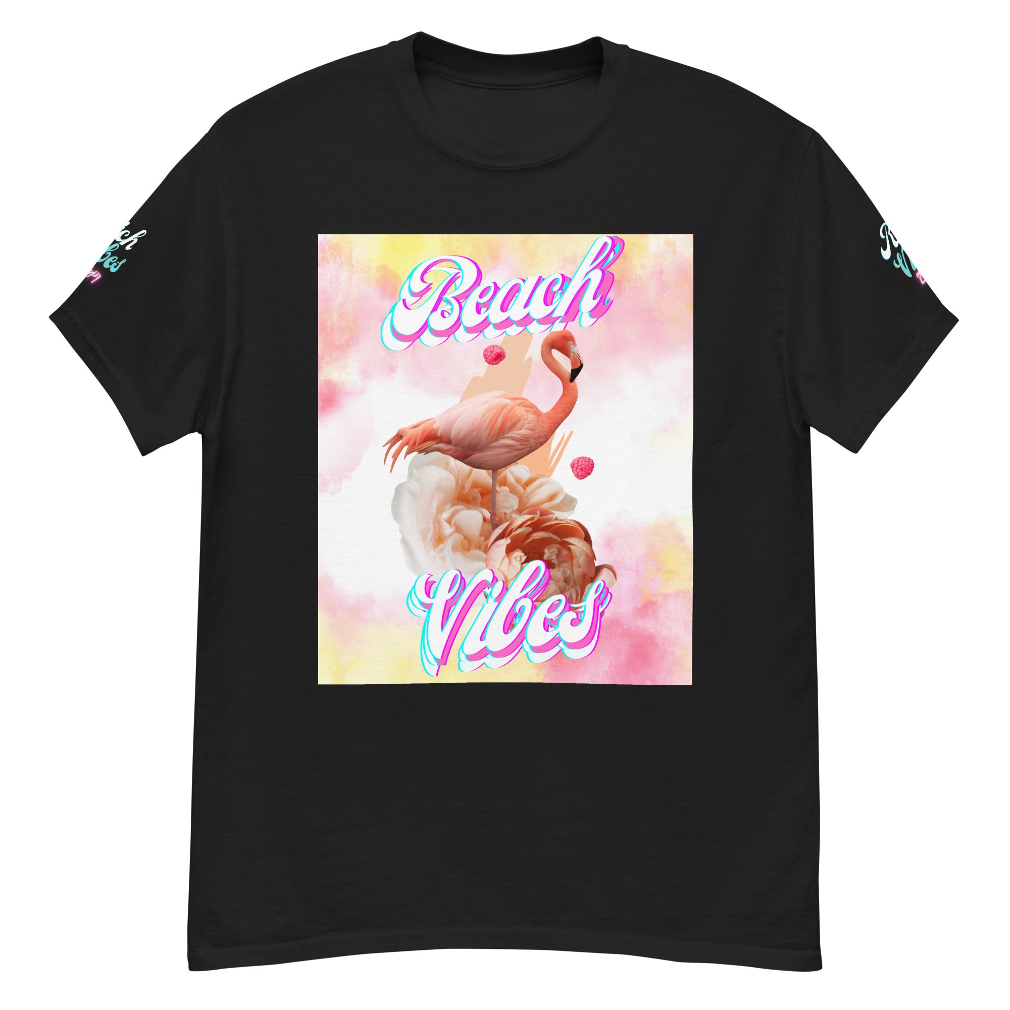 Rich Vibes Pink Flamingo Beach Vibes - Heavy Tee Shirt