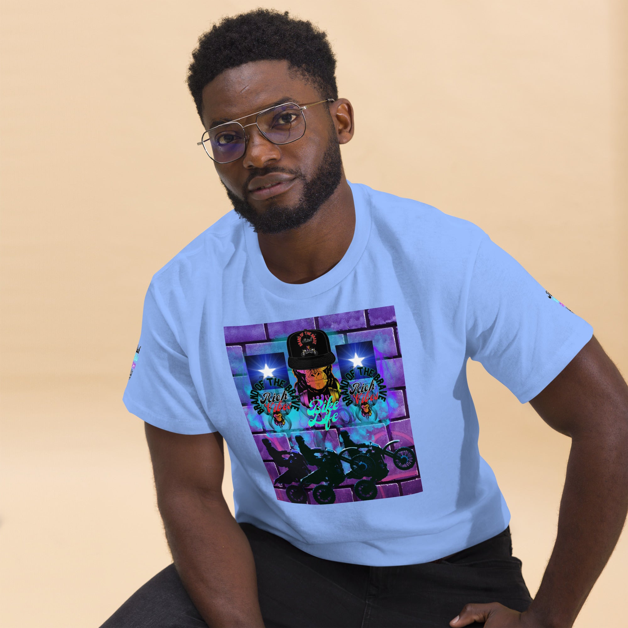 Rich Vibes Brand Of The Brave Bike Life Skull sleeves - Heavy Tee Shirt