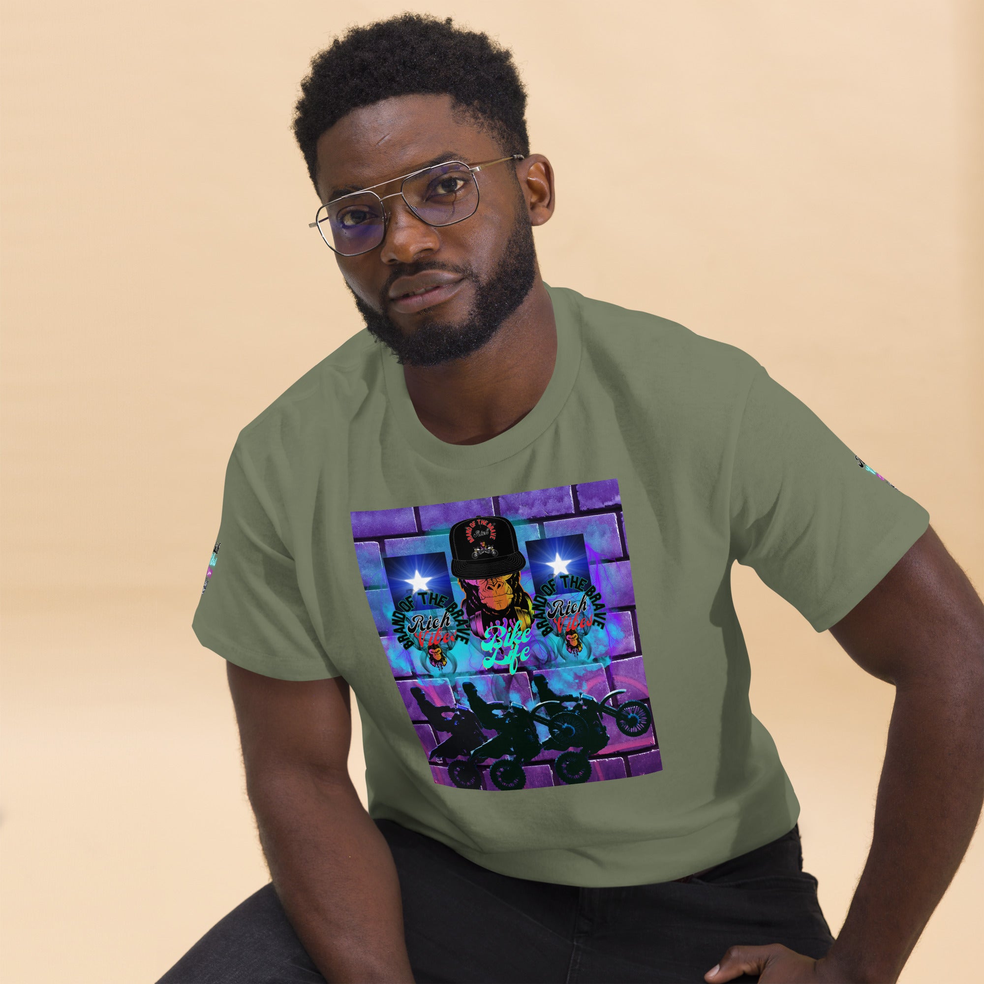 Rich Vibes Brand Of The Brave Bike Life Skull sleeves - Heavy Tee Shirt