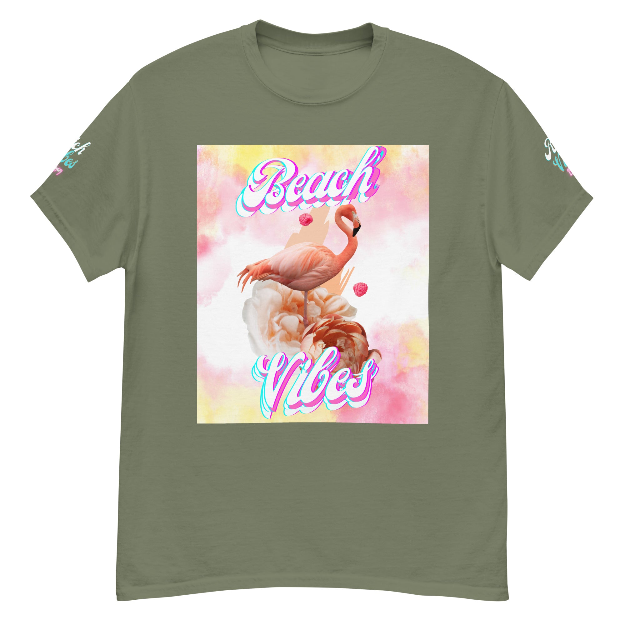 Rich Vibes Pink Flamingo Beach Vibes - Heavy Tee Shirt