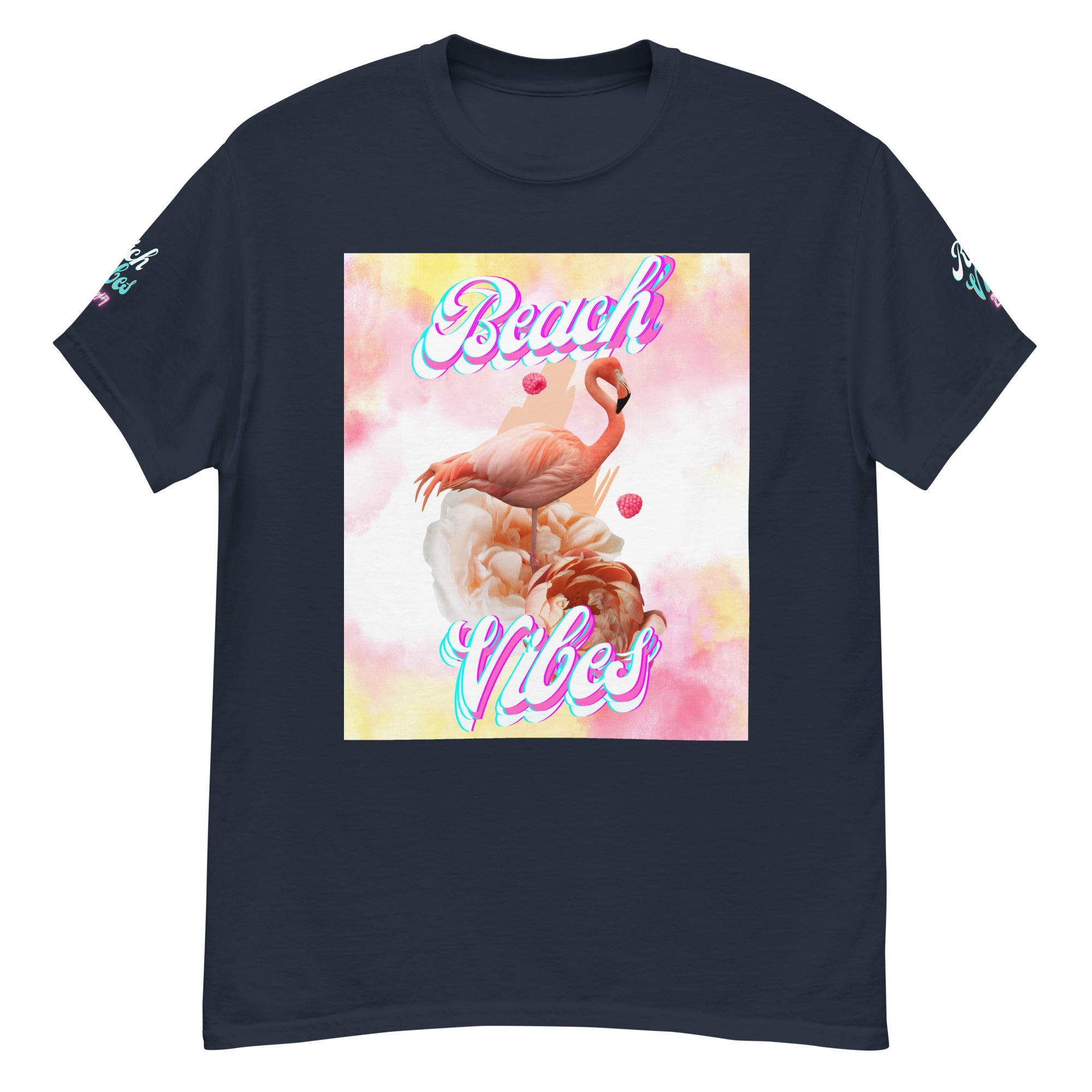 Rich Vibes Pink Flamingo Beach Vibes - Heavy Tee Shirt