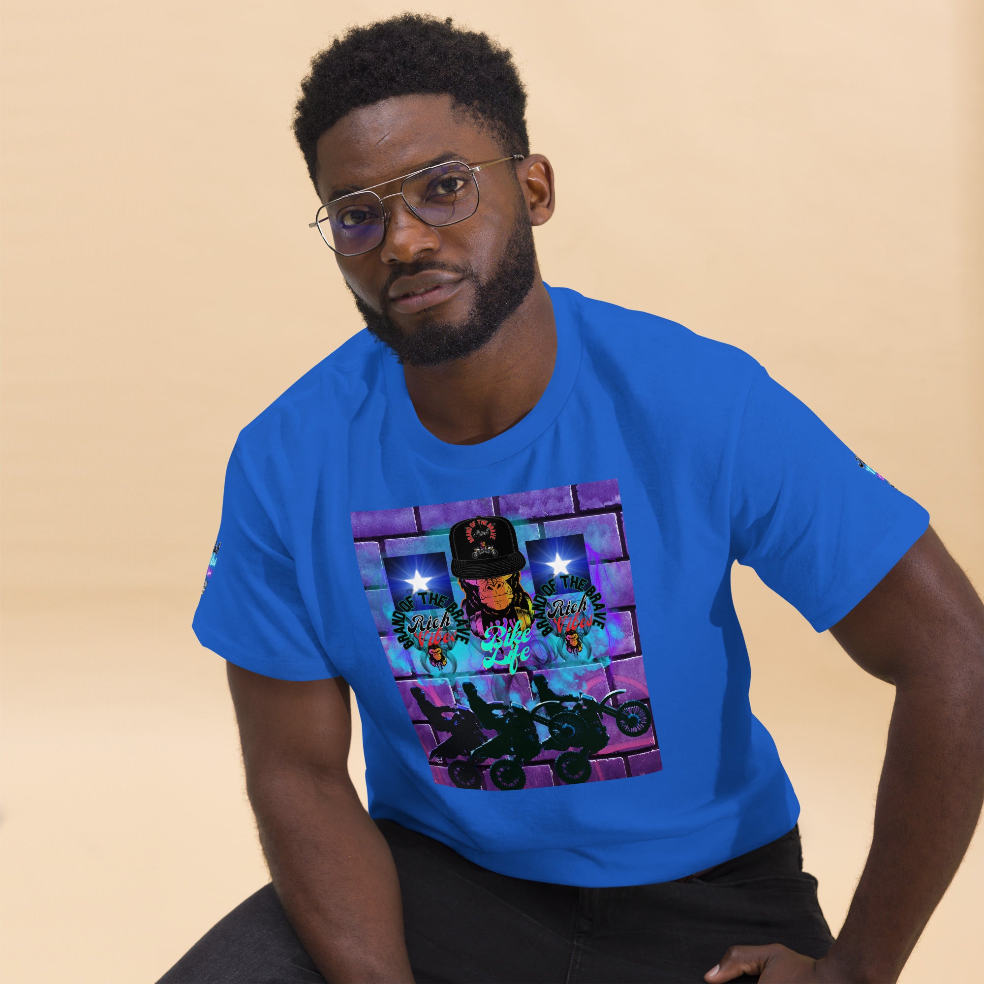 Rich Vibes Brand Of The Brave Bike Life Skull sleeves - Heavy Tee Shirt