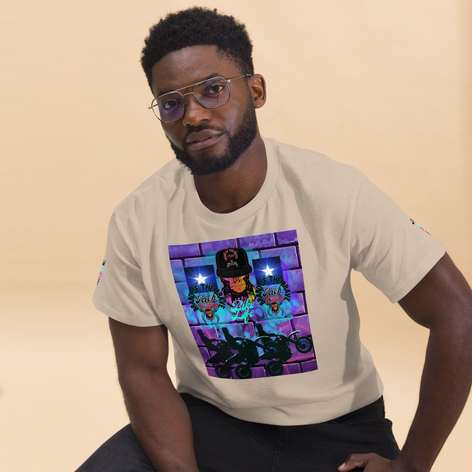 Rich Vibes Brand Of The Brave Bike Life Skull sleeves - Heavy Tee Shirt