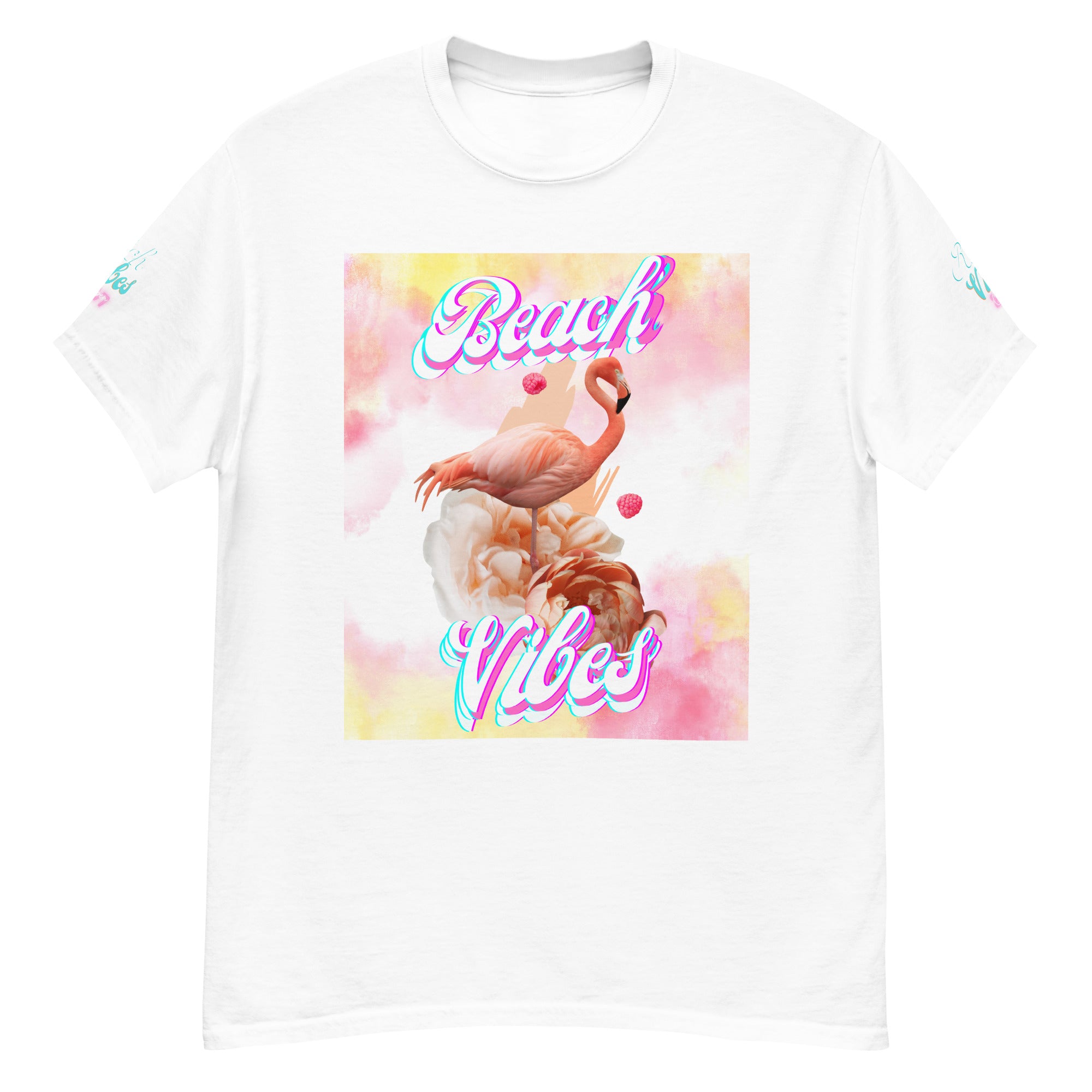 Rich Vibes Pink Flamingo Beach Vibes - Heavy Tee Shirt