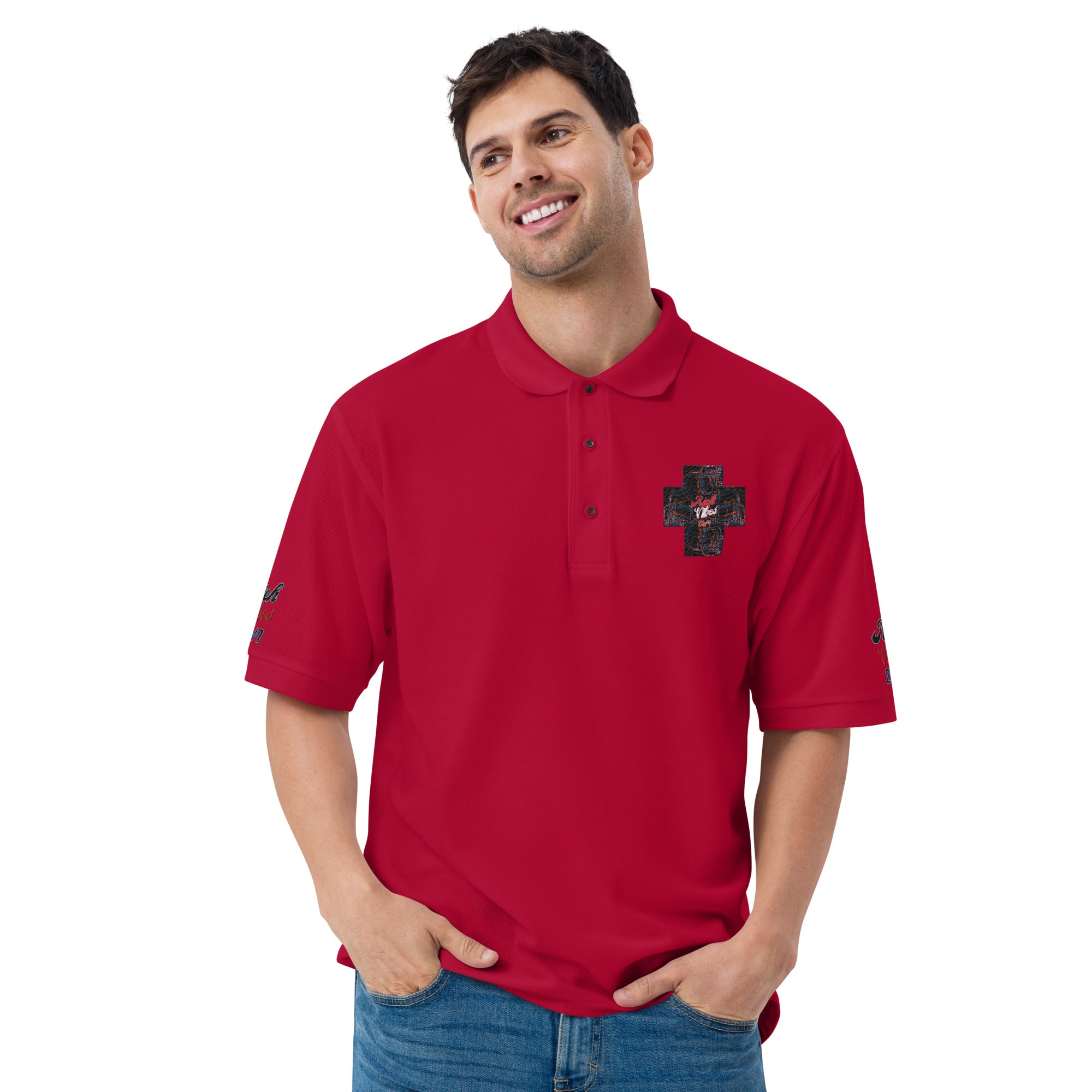 Rich Vibes 4Headed Skull Cross Men's Premium Polo