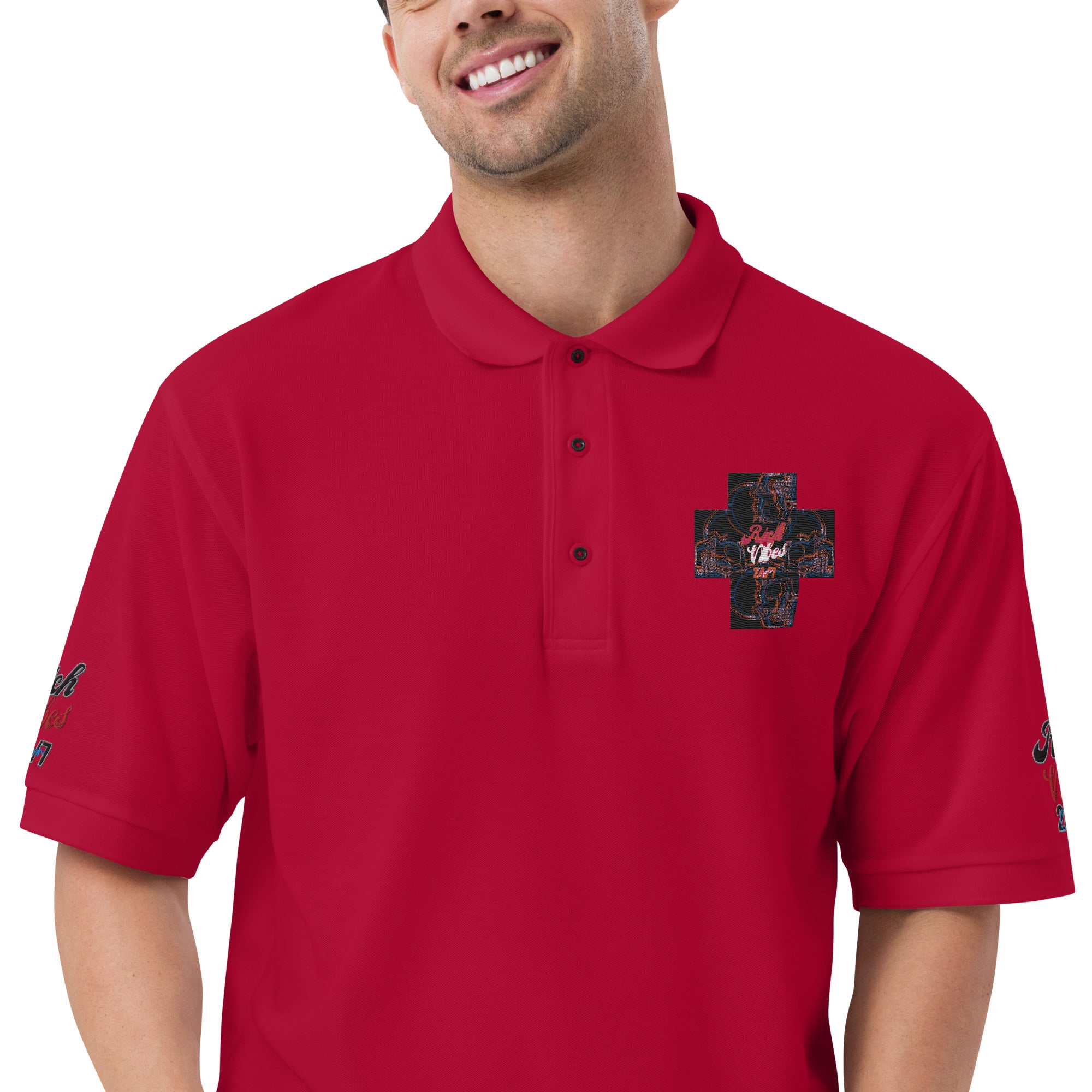 Rich Vibes 4Headed Skull Cross Men's Premium Polo