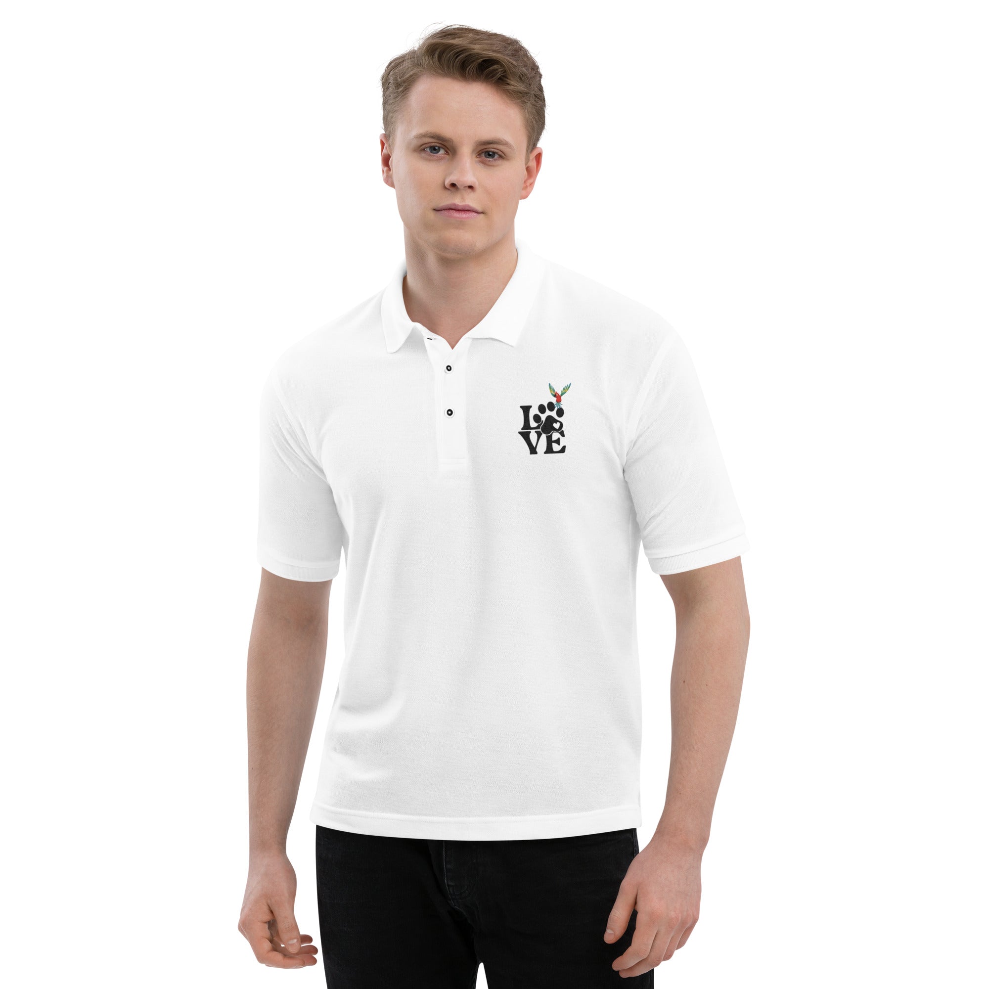 Rich Vibes Love Paw Tropical Bird - Men's Premium Polo White