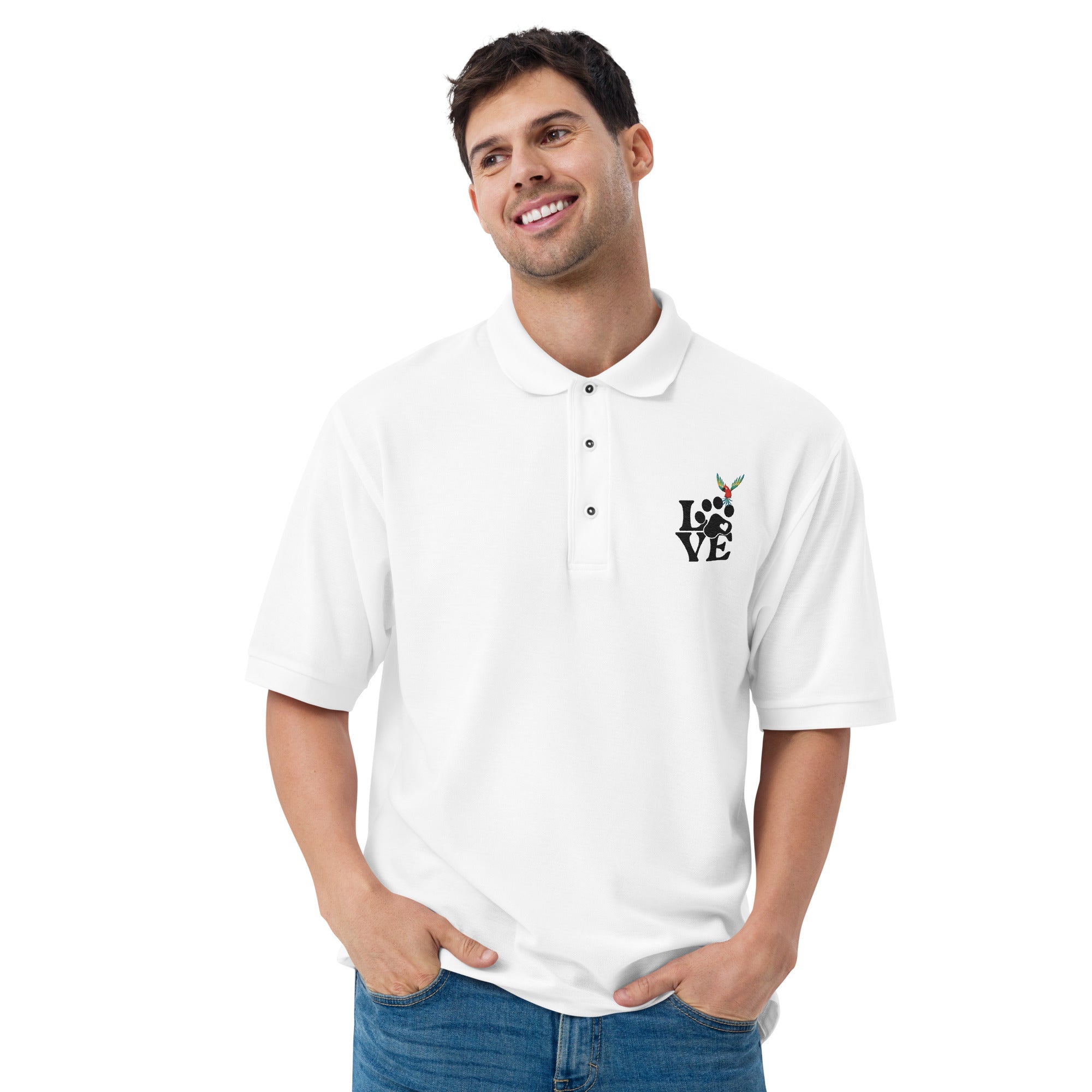 Rich Vibes Love Paw Tropical Bird - Men's Premium Polo White