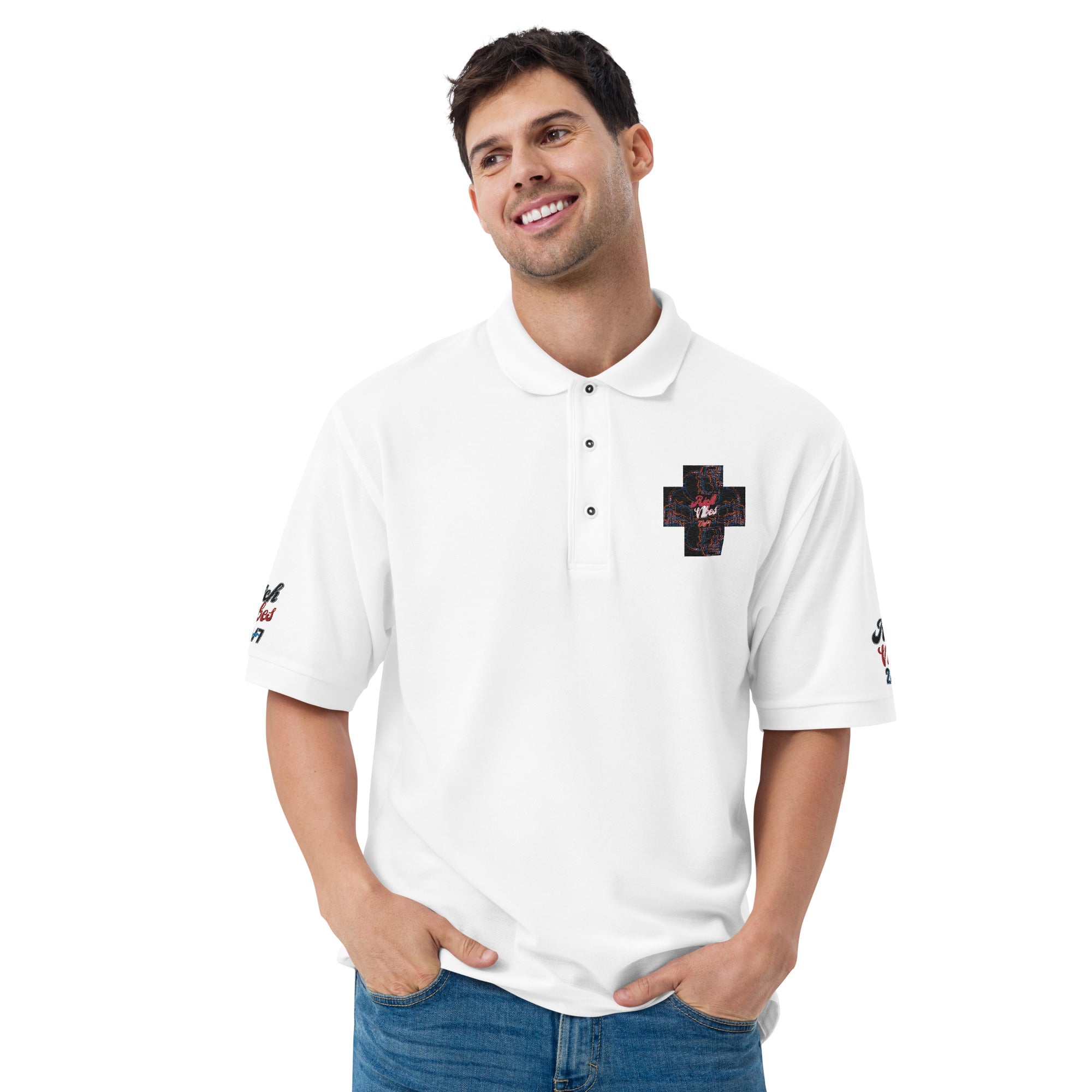 Rich Vibes 4Headed Skull Cross Men's Premium Polo