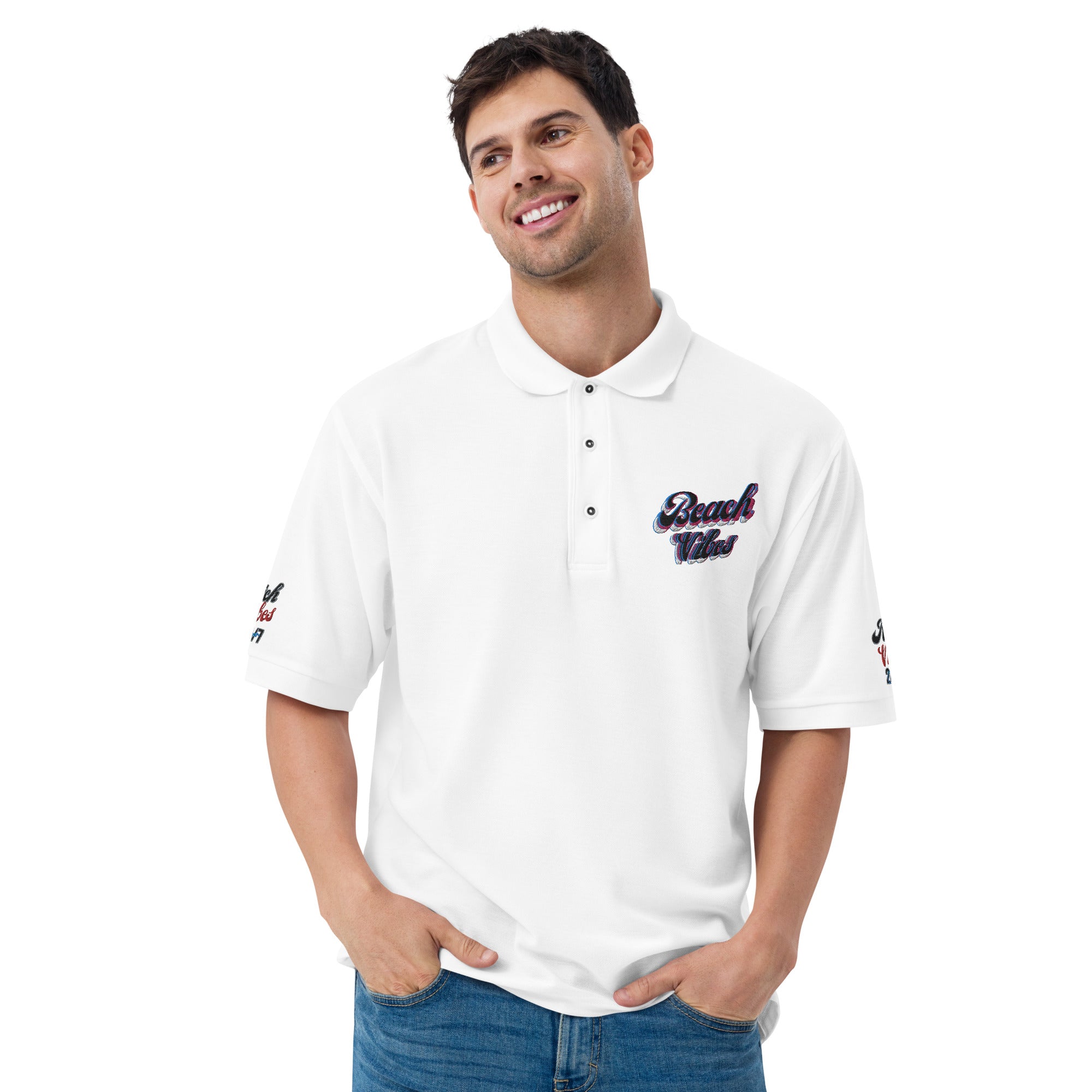 Rich Vibes Big Beach Vibes Sleeve Print Men's Premium Polo