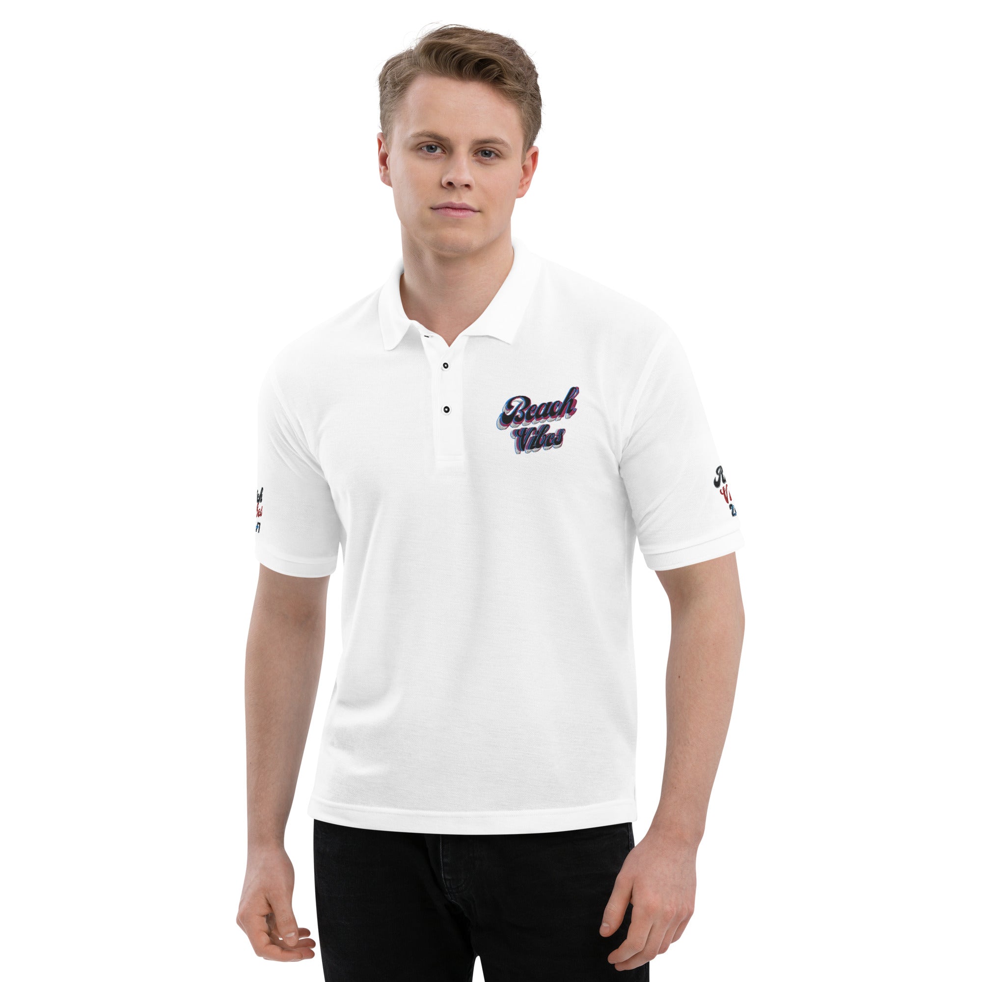 Rich Vibes Big Beach Vibes Sleeve Print Men's Premium Polo