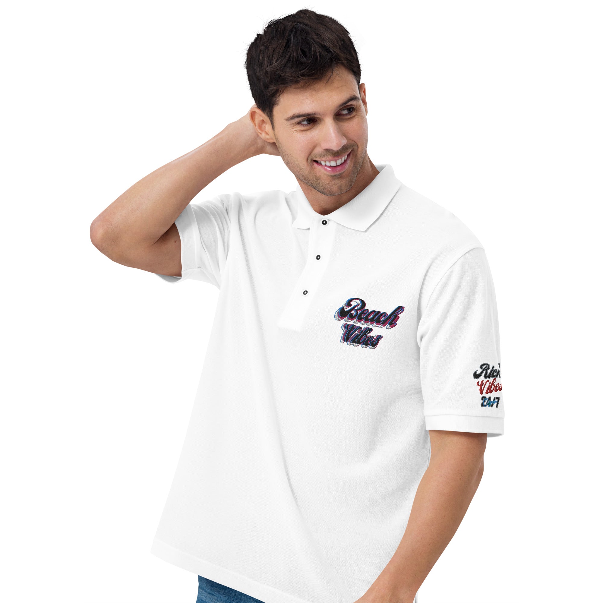 Rich Vibes Big Beach Vibes Sleeve Print Men's Premium Polo