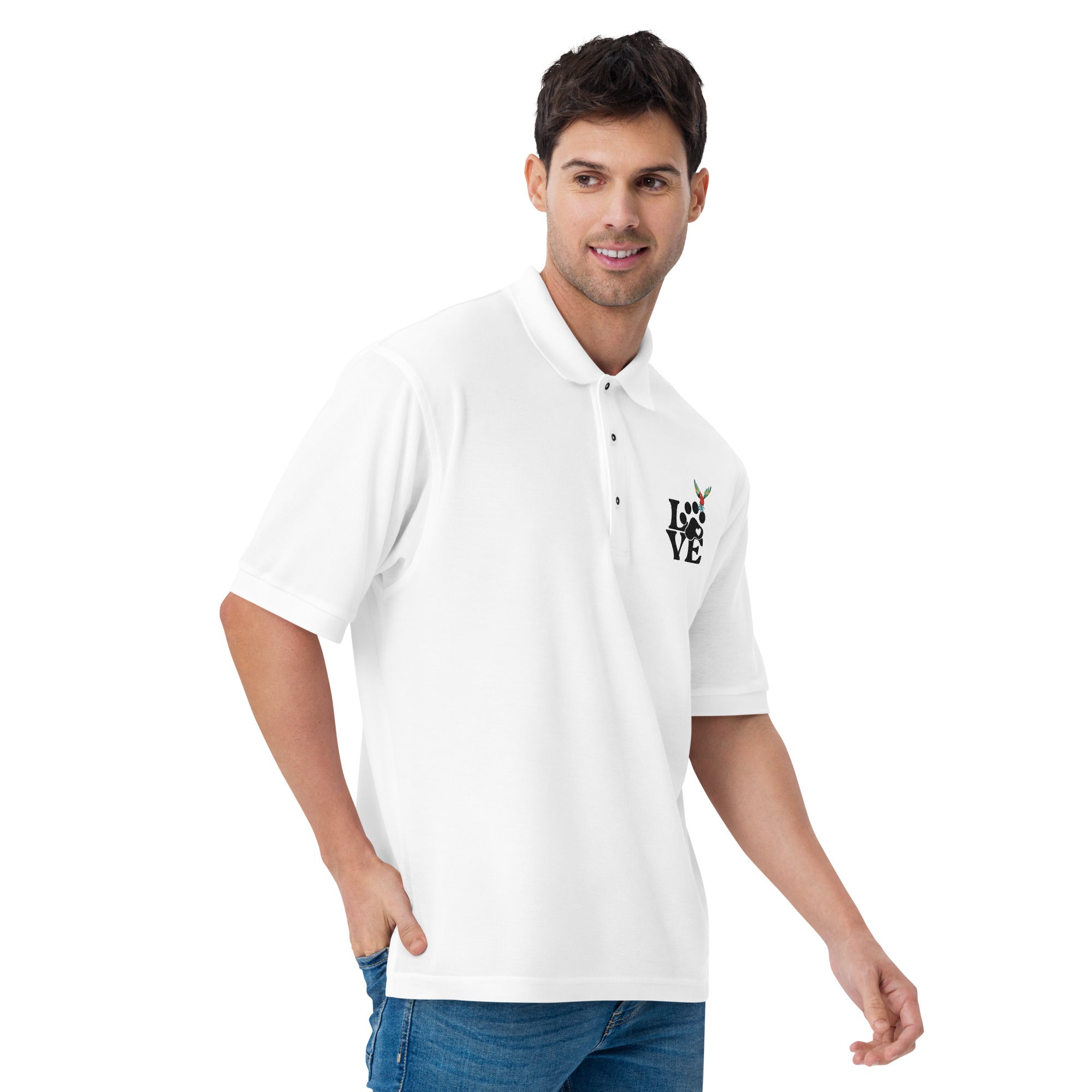 Rich Vibes Love Paw Tropical Bird - Men's Premium Polo White