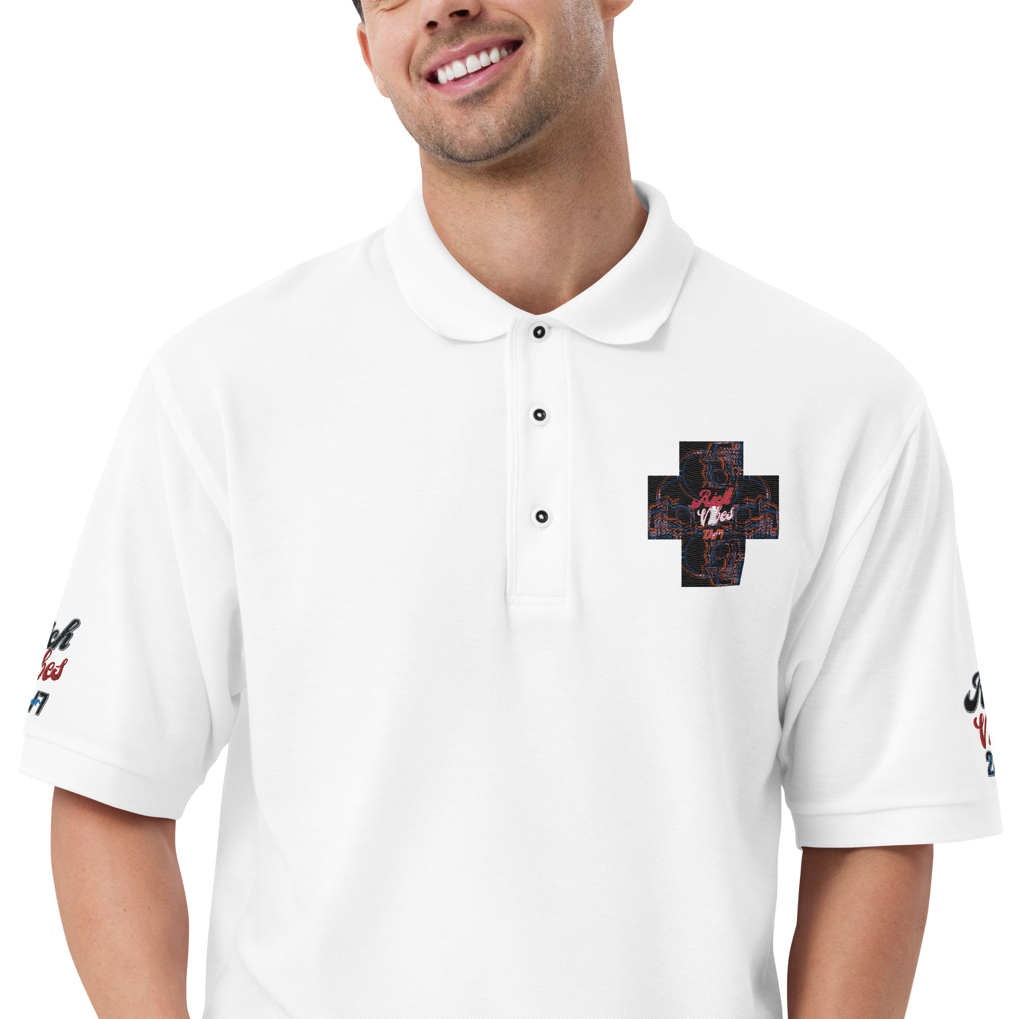 Rich Vibes 4Headed Skull Cross Men's Premium Polo