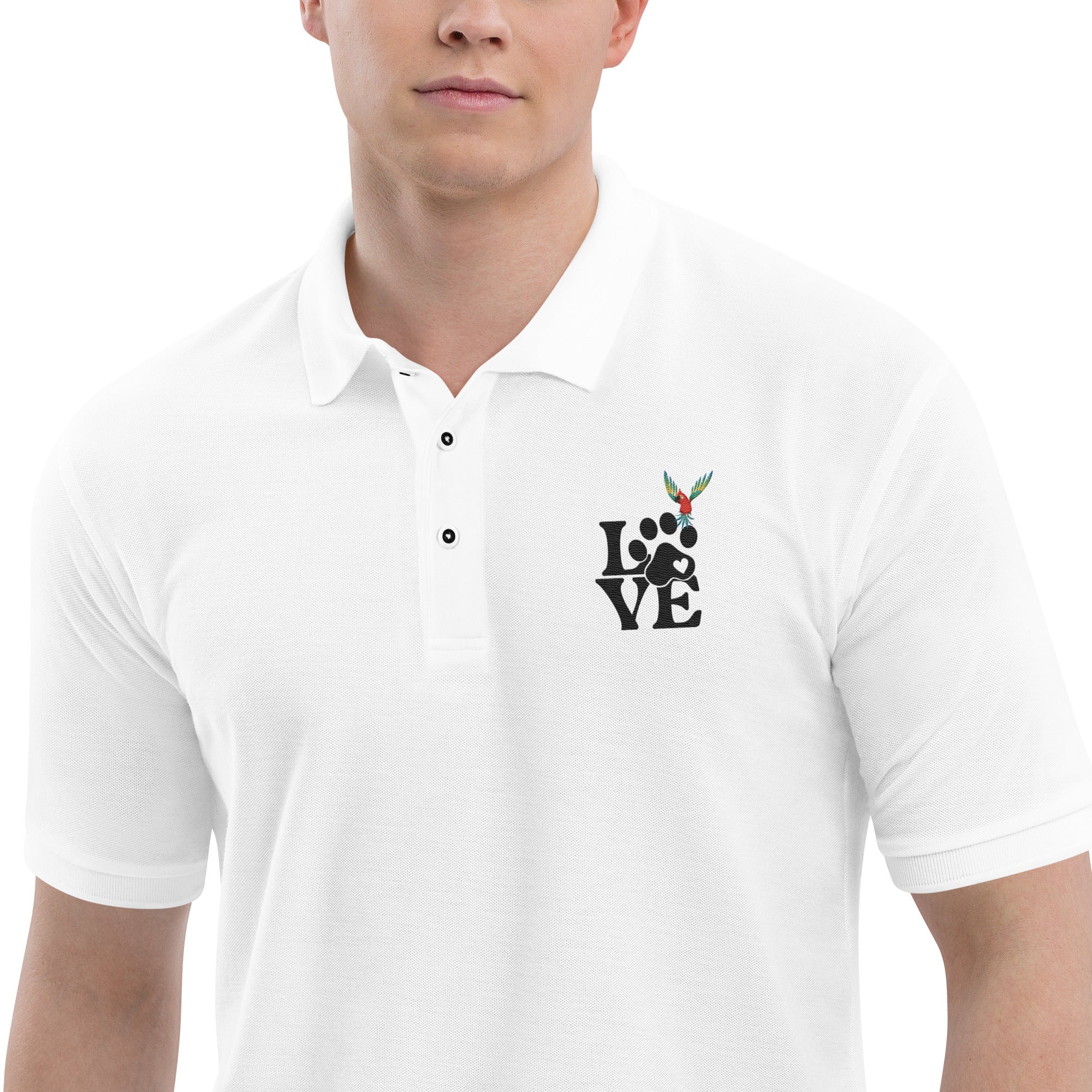 Rich Vibes Love Paw Tropical Bird - Men's Premium Polo White