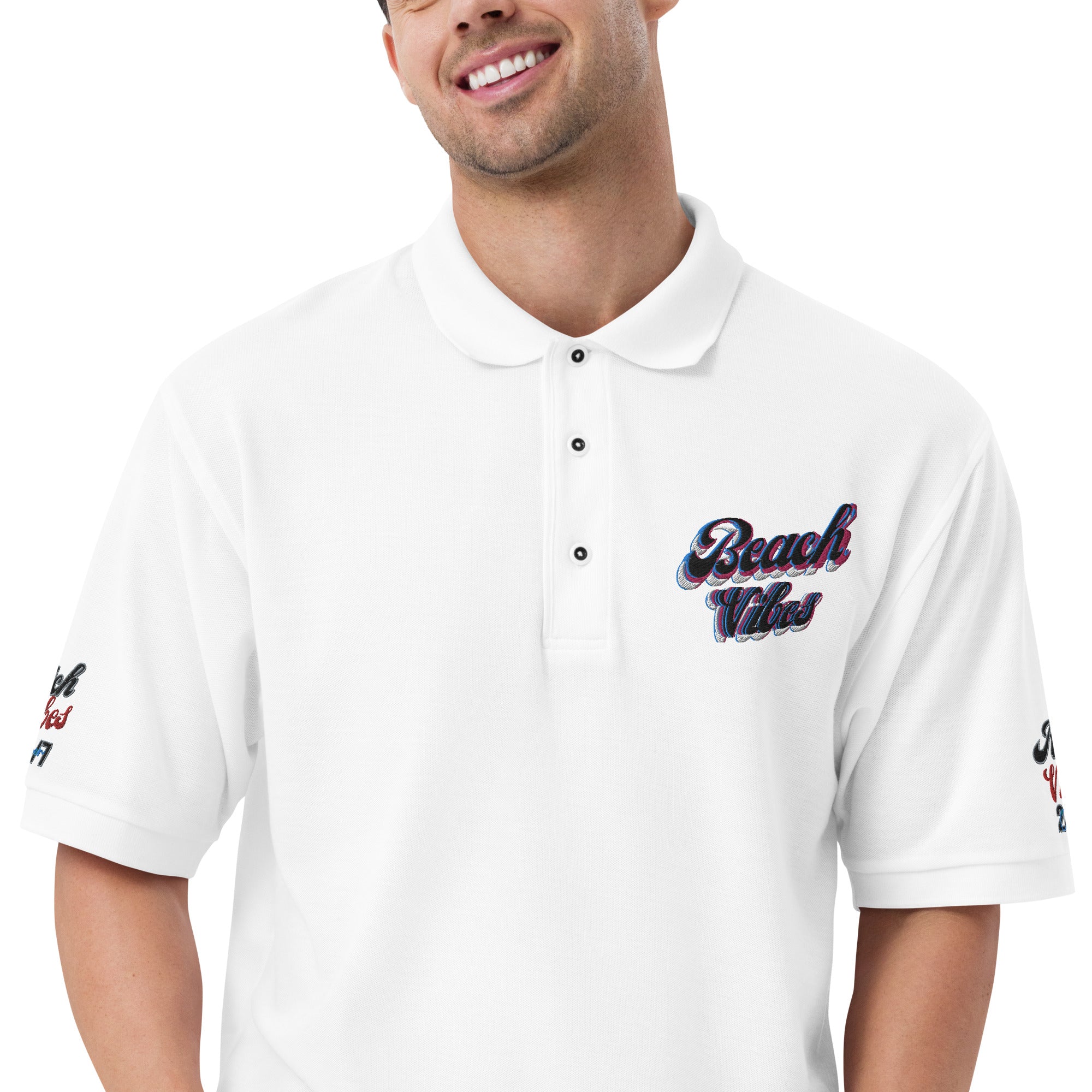 Rich Vibes Big Beach Vibes Sleeve Print Men's Premium Polo